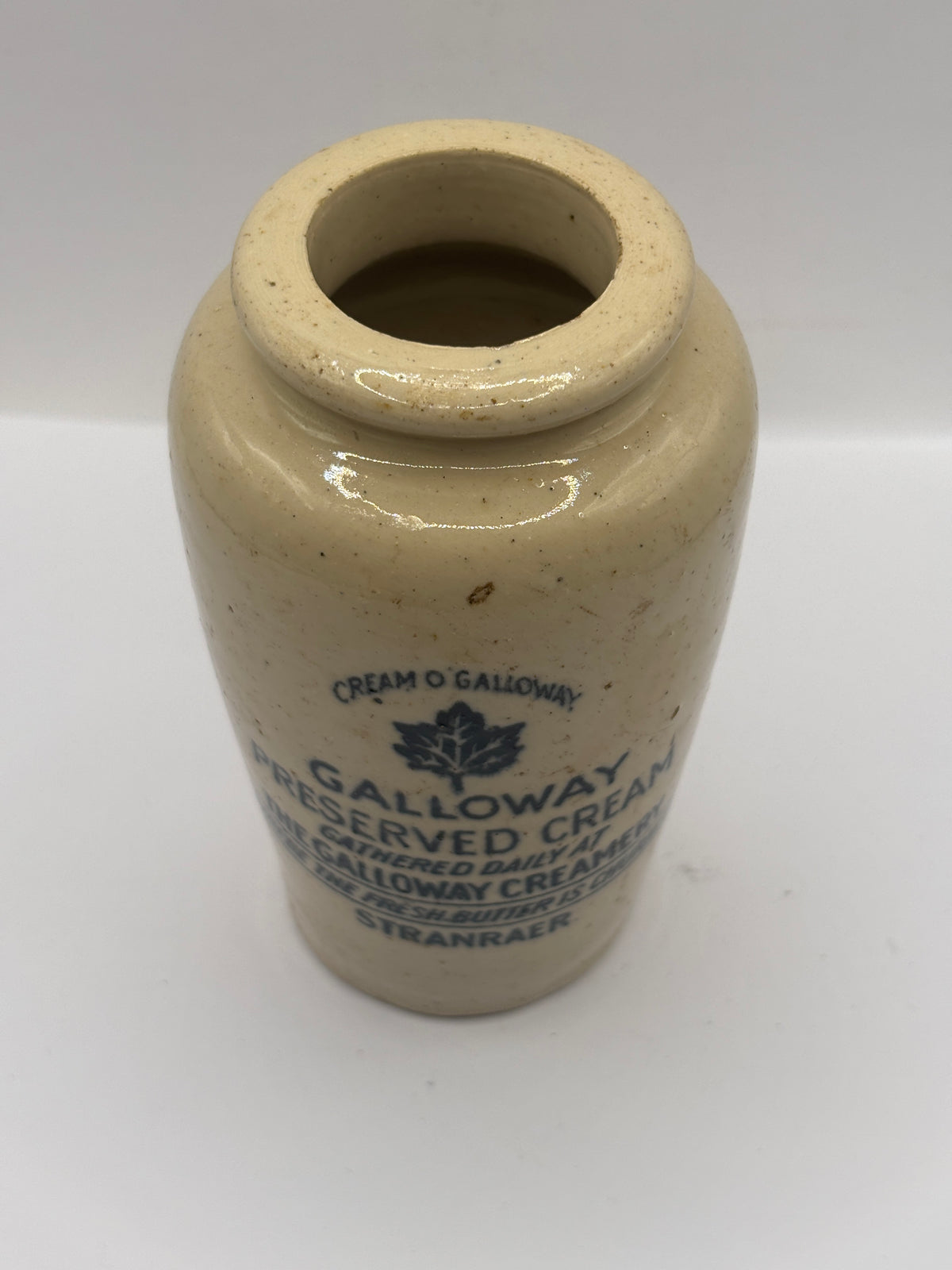 Old advertising cream pot, Galloway preserved cream, Stranraer