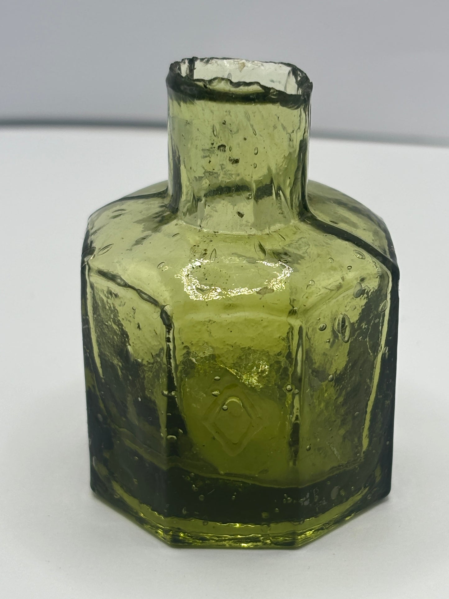 Olive Green ink bottle, diamond panels