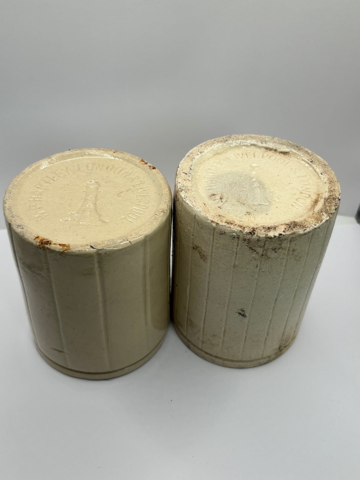 2 ribbed stoneware jam pots