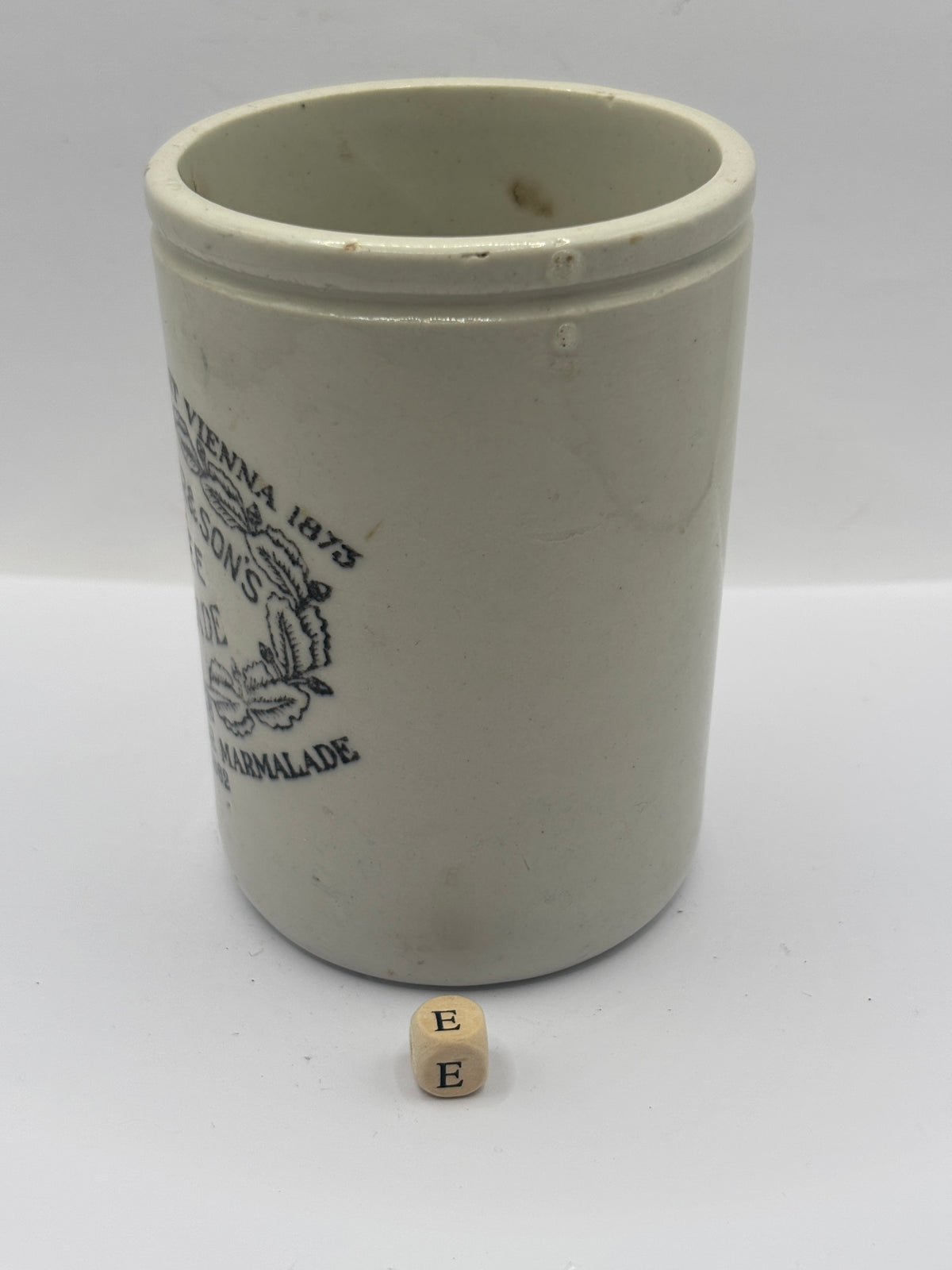 Old 1lb stoneware marmalade pot, James Keiller Dundee marmalade (e)