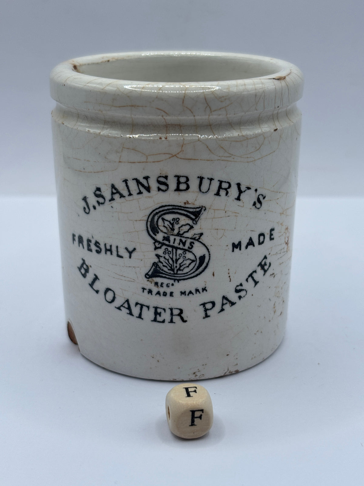 Old stoneware advertising jar, Sainsburys Bloater paste (F)
