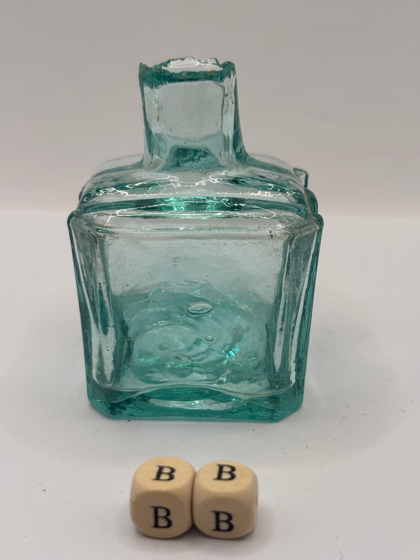 Old aqua glass inkwell (BB)
