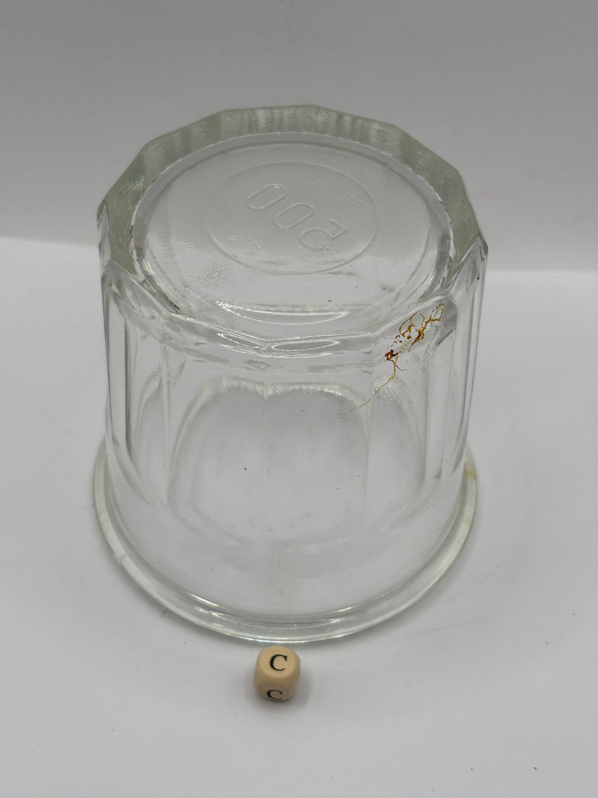 Old clear glass French jam jar (C)