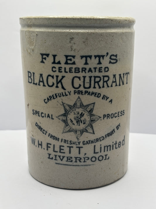 Rare old Fletts advertising Jam jar. Blackcurrant