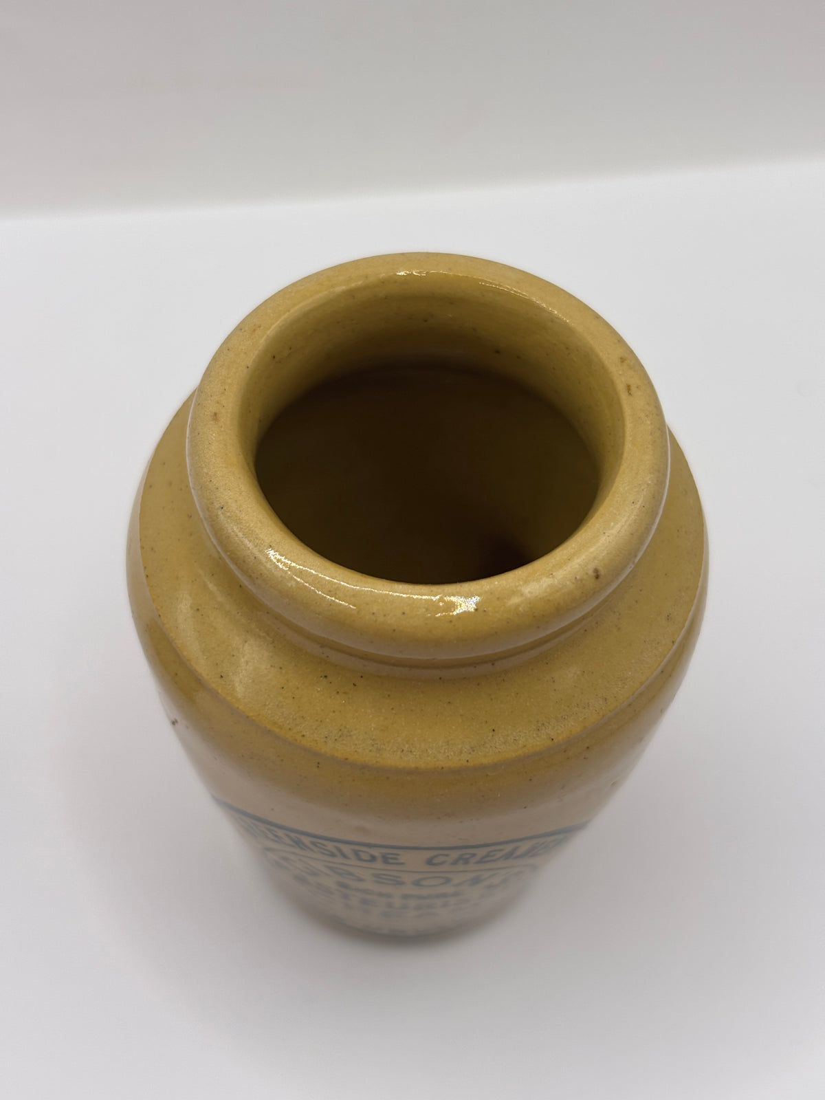 Old stoneware advertising cream pot, Greenside creamery. Gibsons rich pure pasteurised cream 7cms