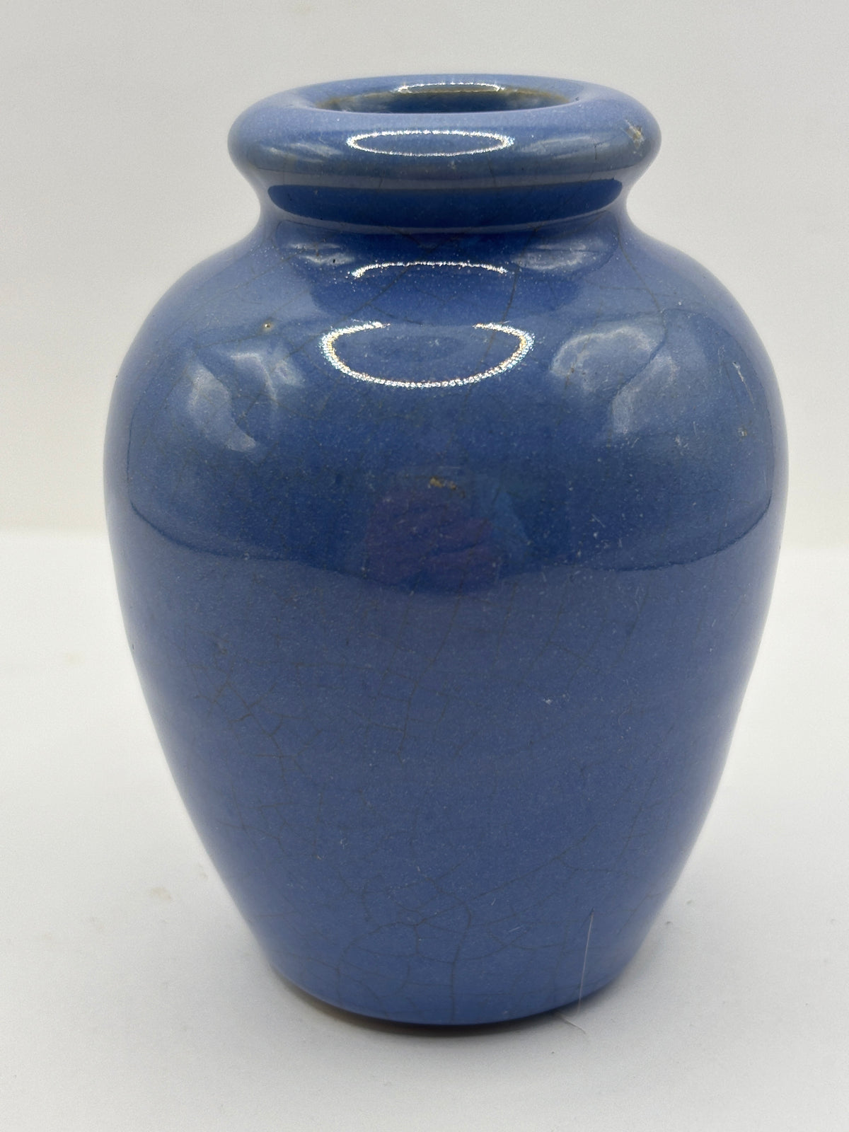 Old blue stoneware jar, Ronuk 8.5cms