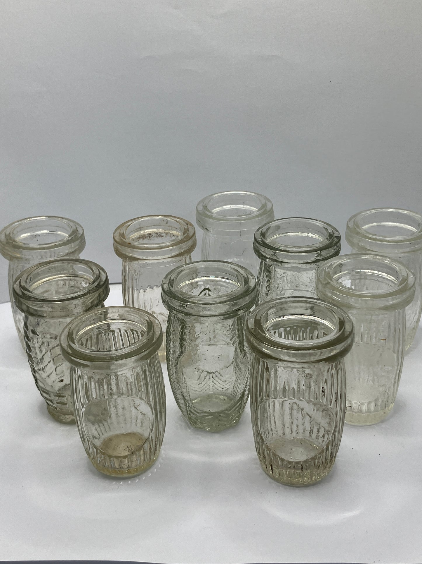 10 clear glass meat paste pots, ideal bud vase