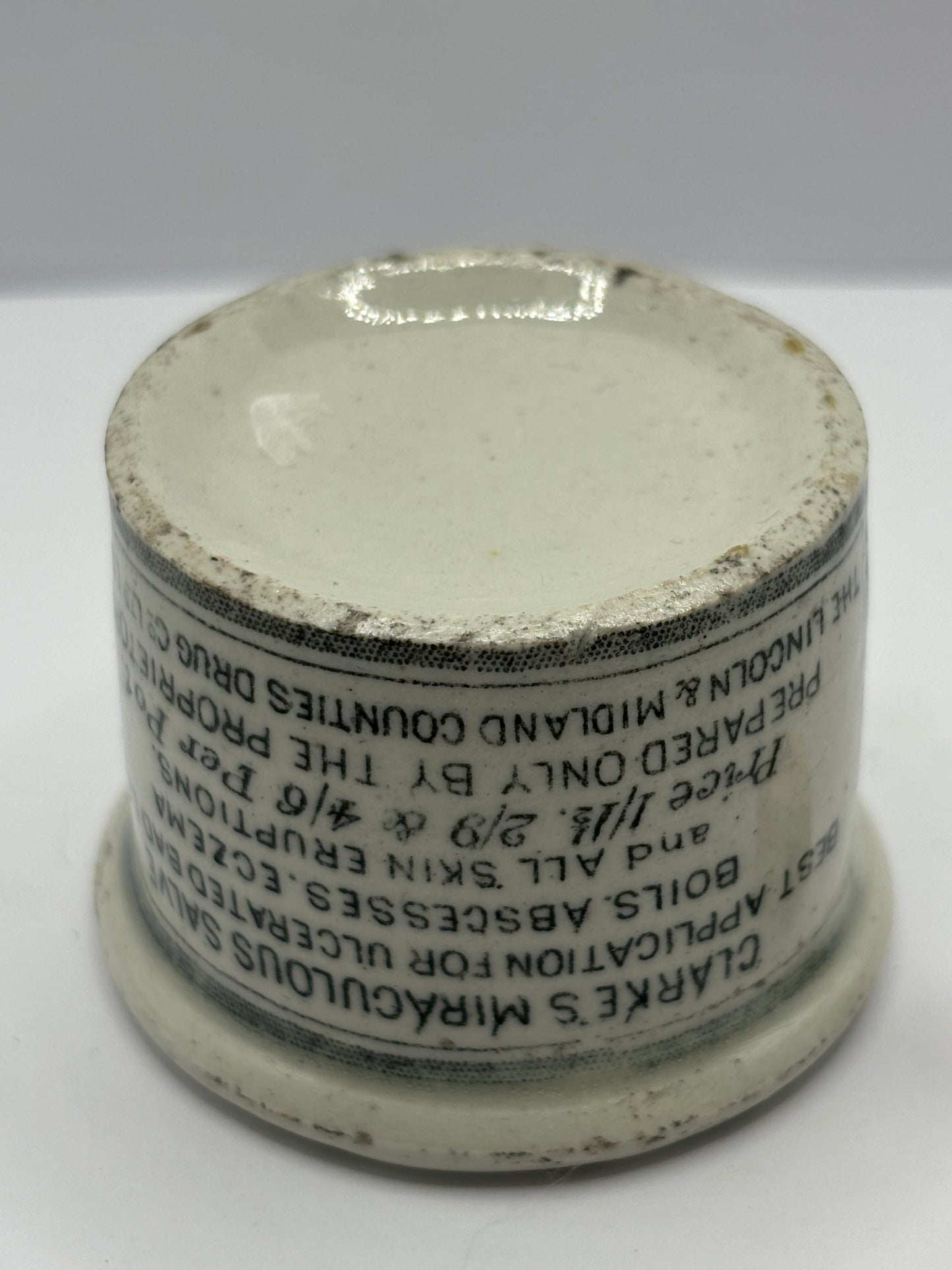 Small Clarke’s miraculous salve advertising ointment pot (e)