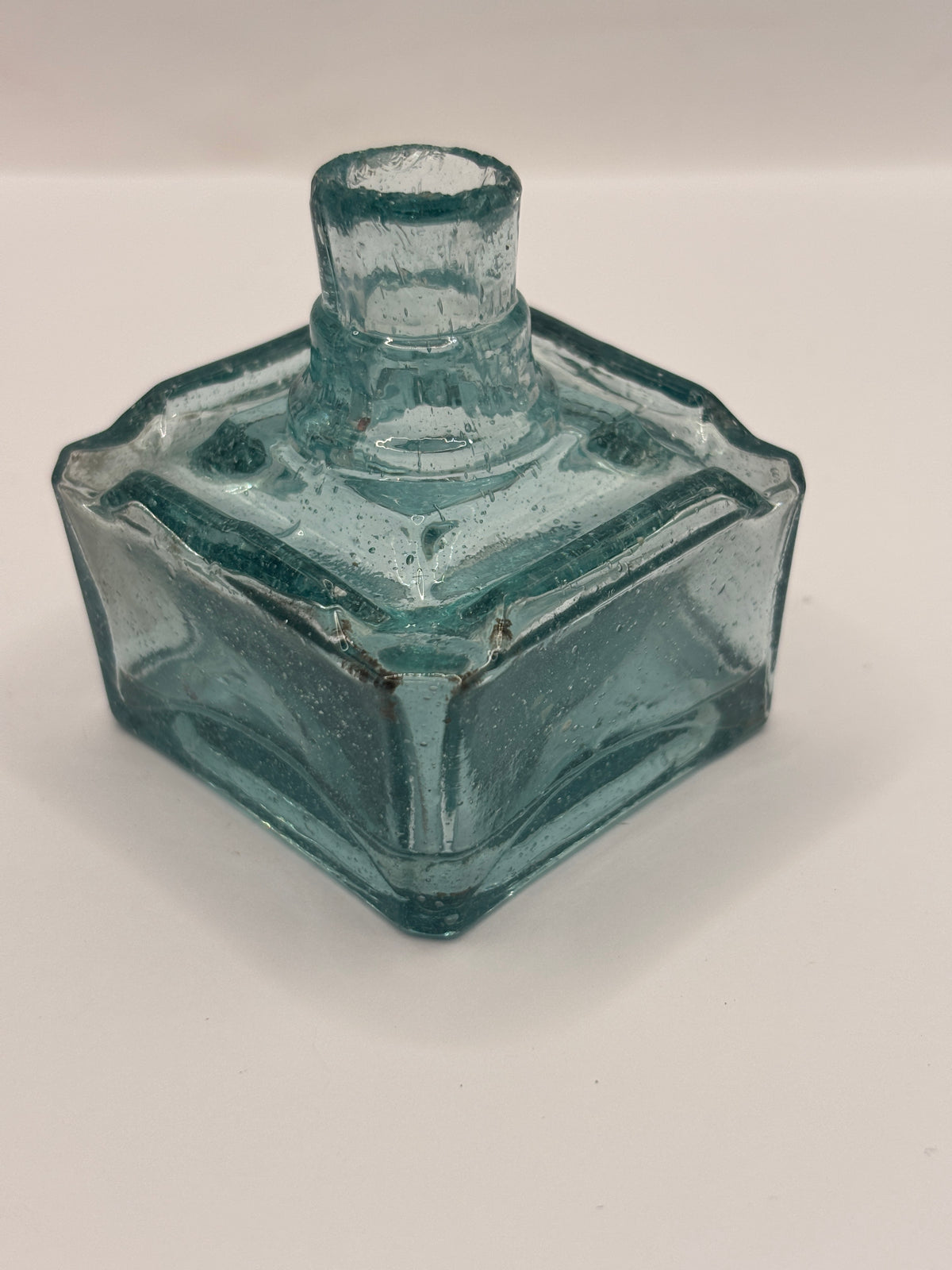 old aqua glass square ink,inkwells, ink bottle. 4 pen rests