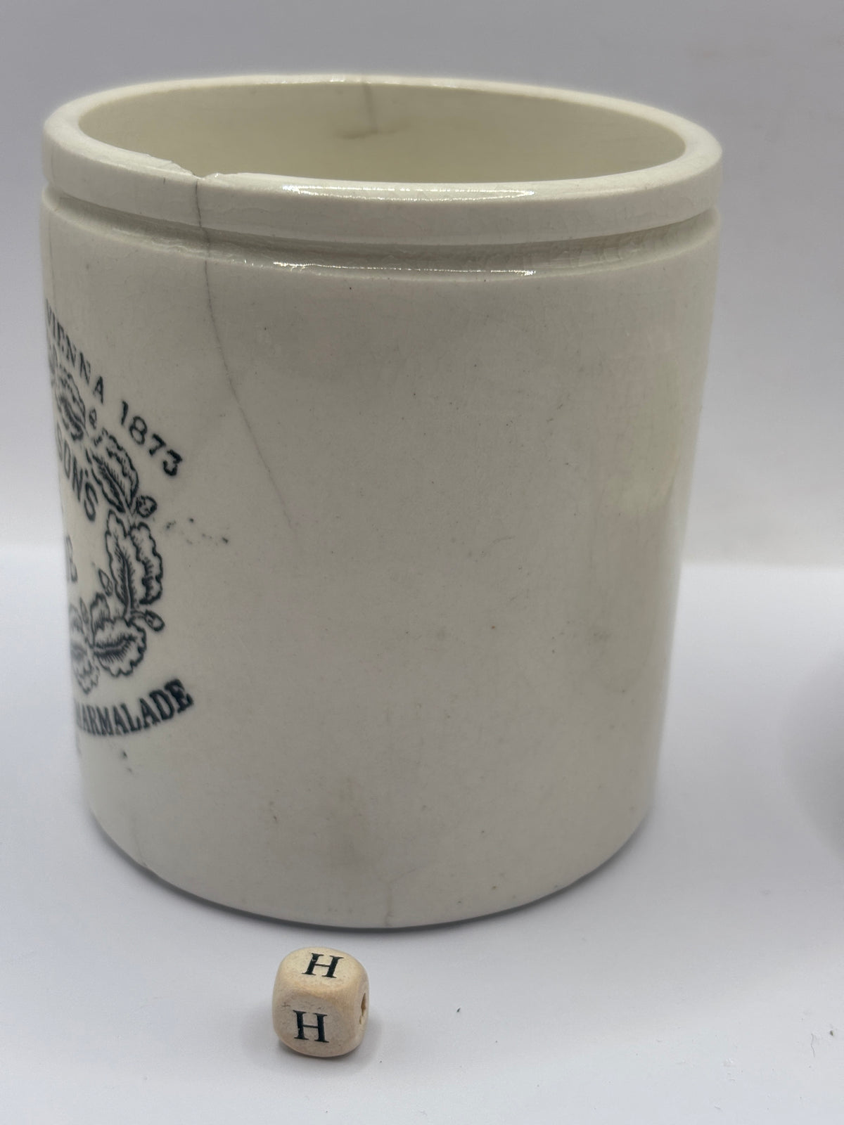 Old 1lb stoneware marmalade pot, James Keiller Dundee marmalade (H)