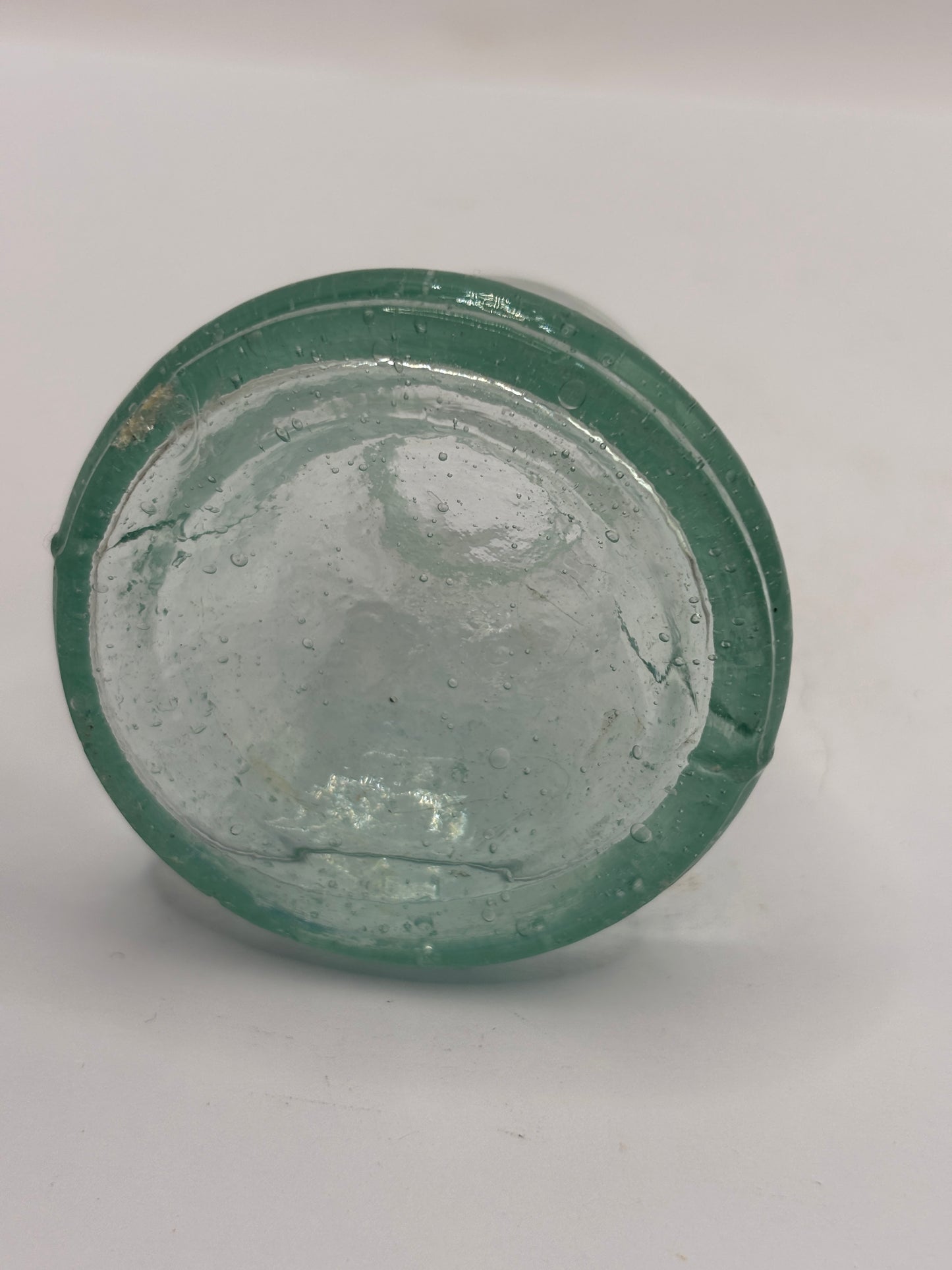 Old aqua glass inkwell, Bell ink. Ink bottle
