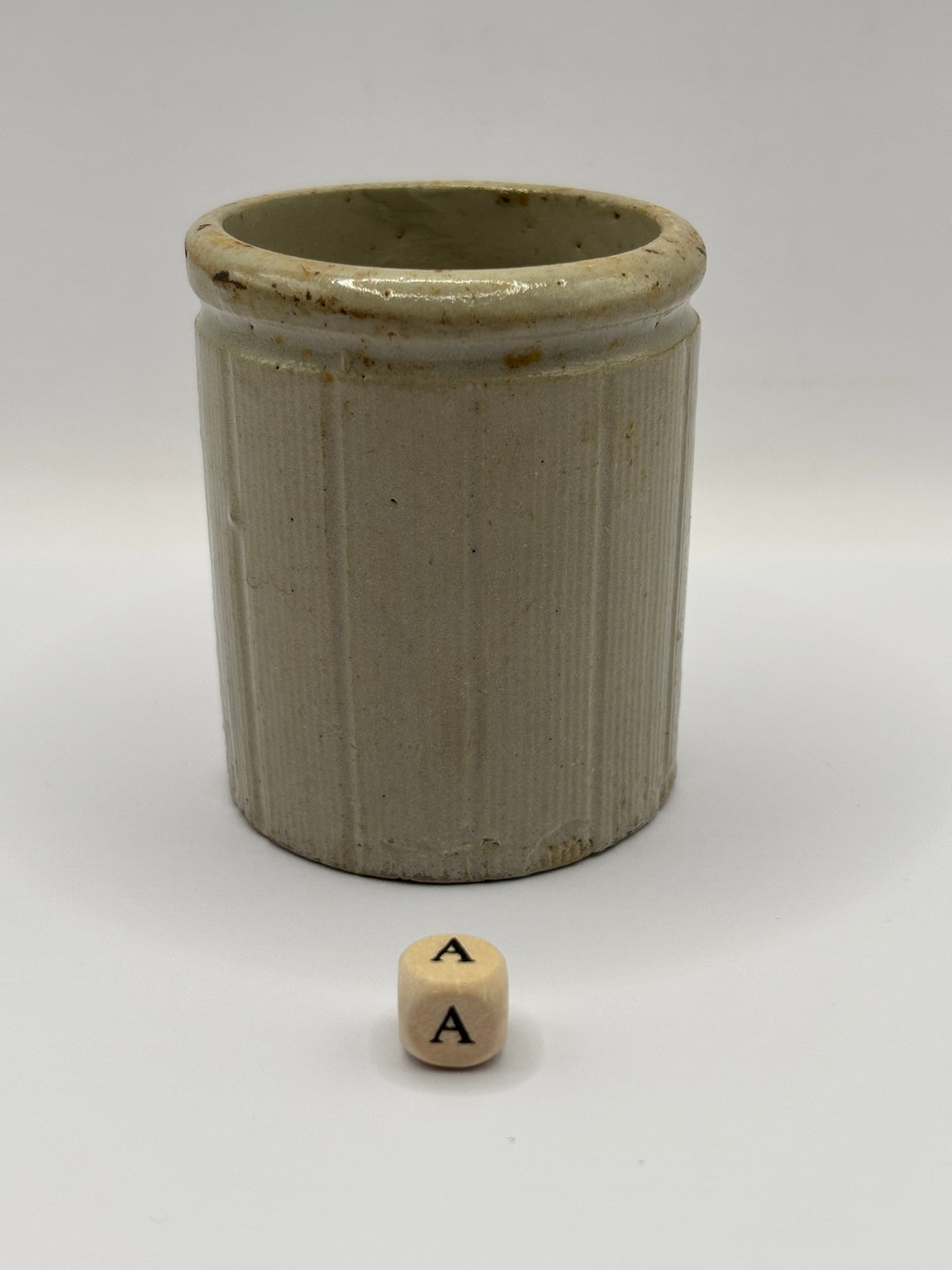 Old mini ribbed stoneware jam pot (a)
