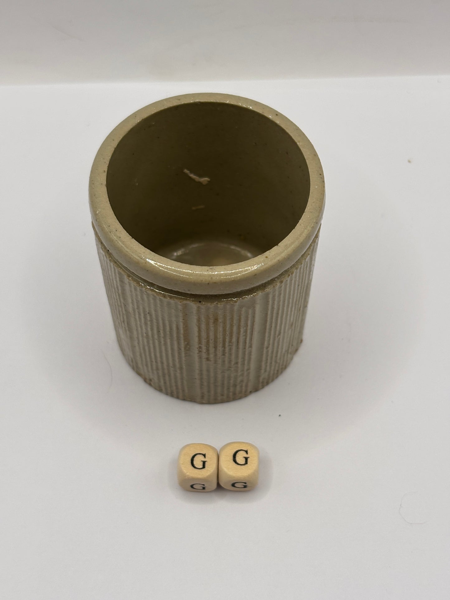 Old mini ribbed stoneware jam pot (GG)