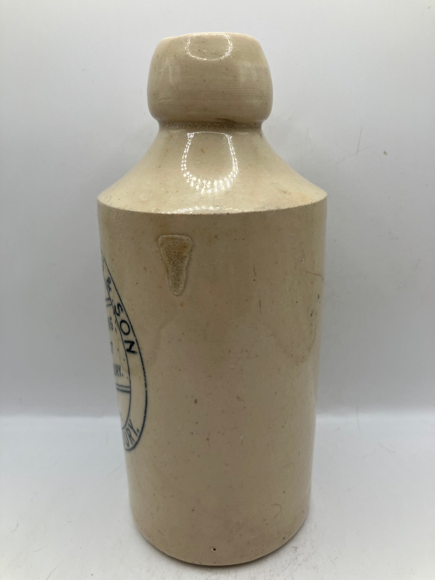 White stoneware ginger beer bottle, Canterbury