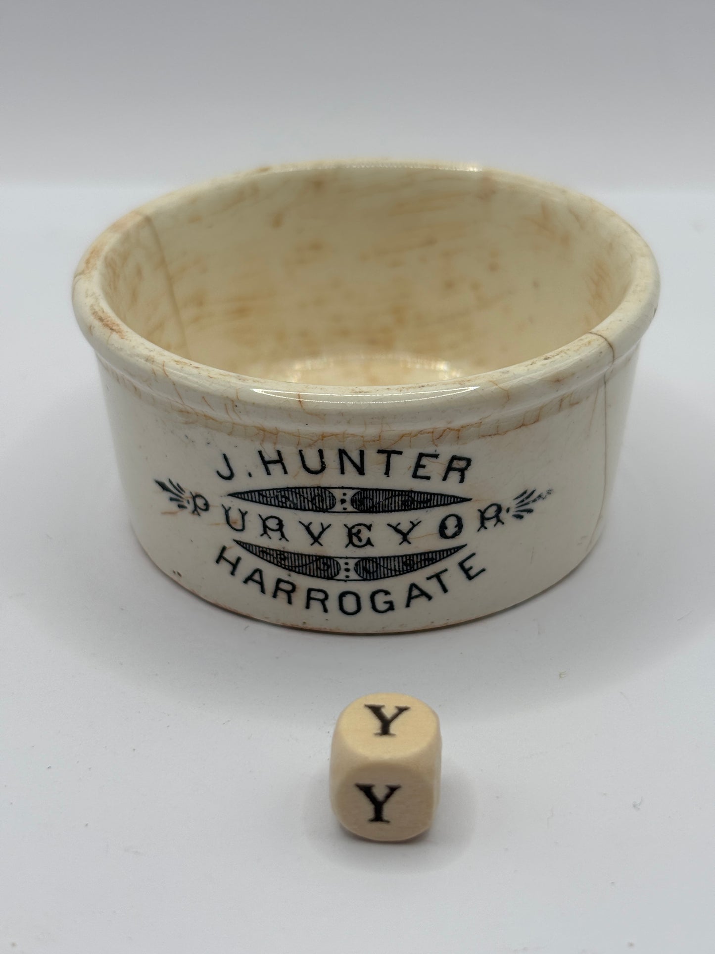 Old advertising meat paste pot. J.Hunter Purveyor Harrogate (Y)