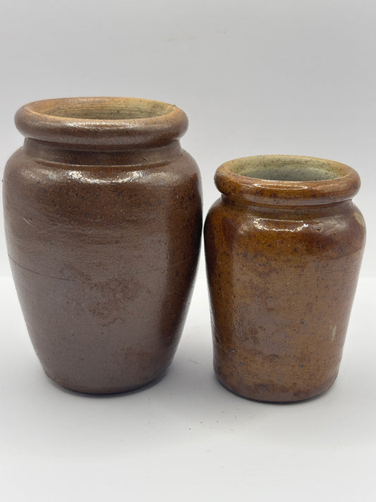 2 Old brown stoneware cream pots