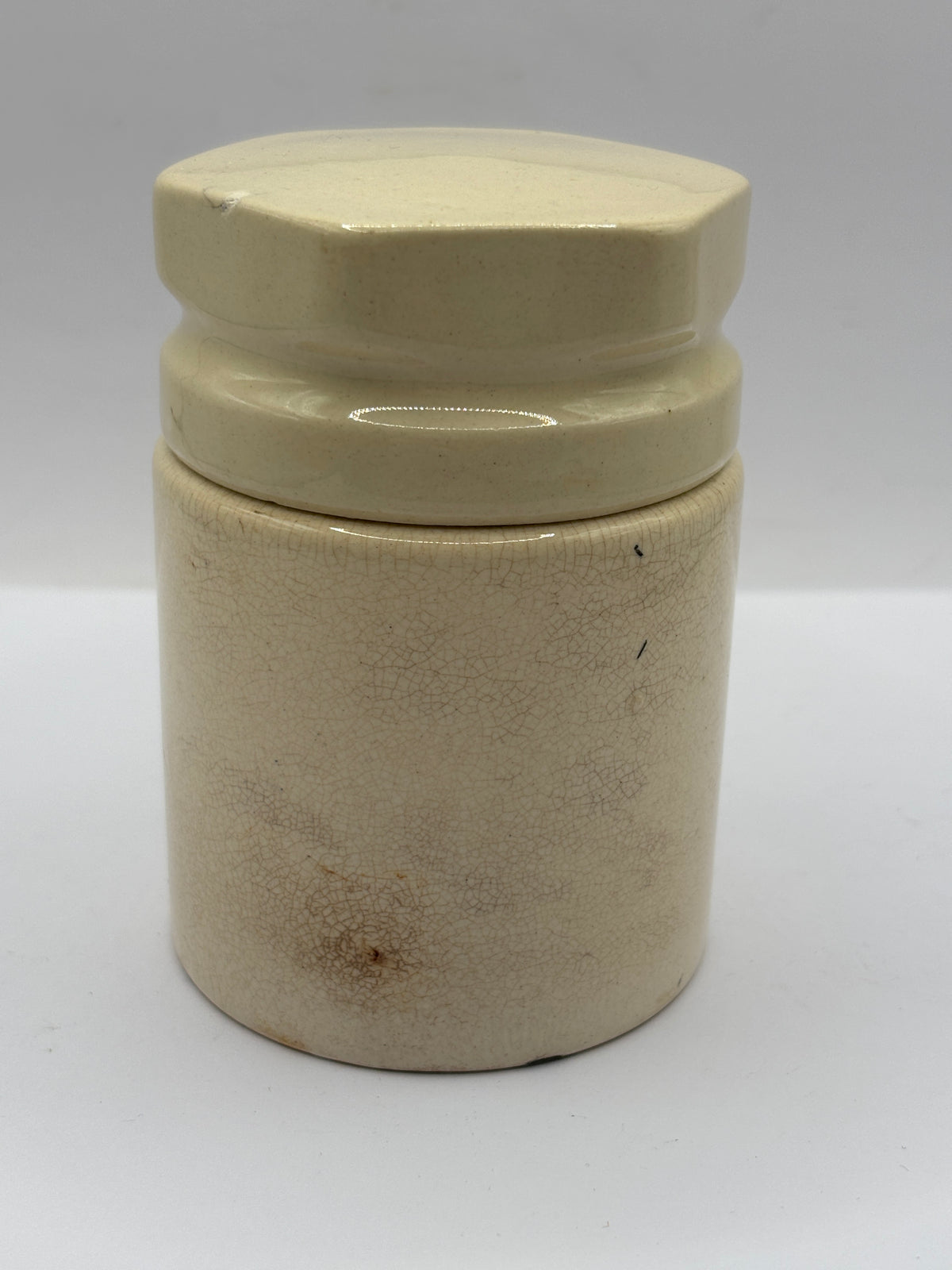 Old stoneware advertising jar, Blanchflower home made potted meat jar