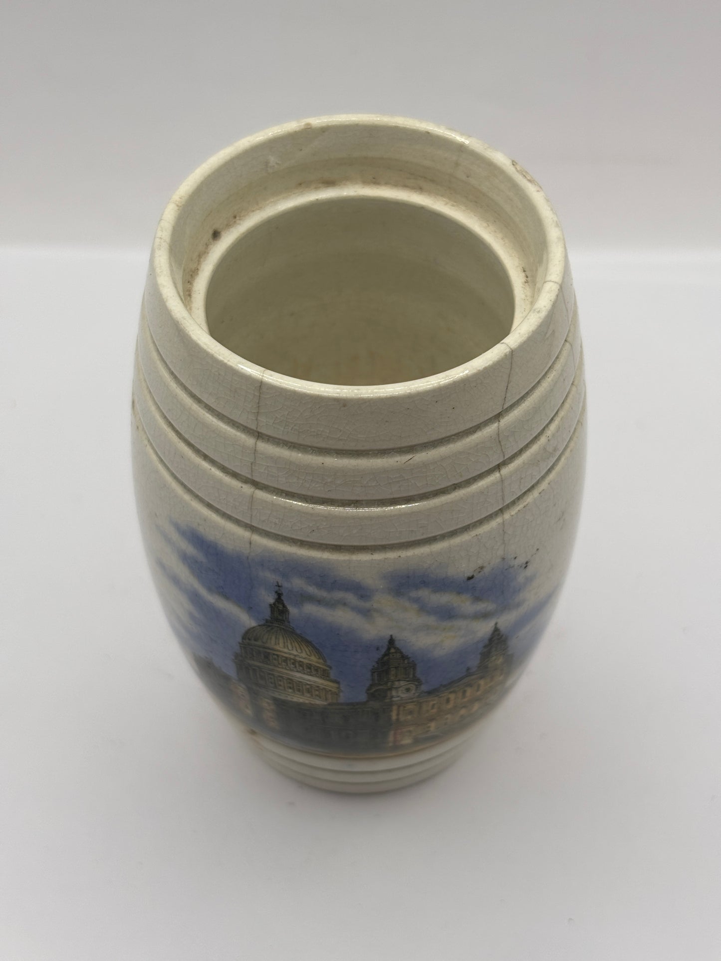 Old pictorial Prattware stoneware jar