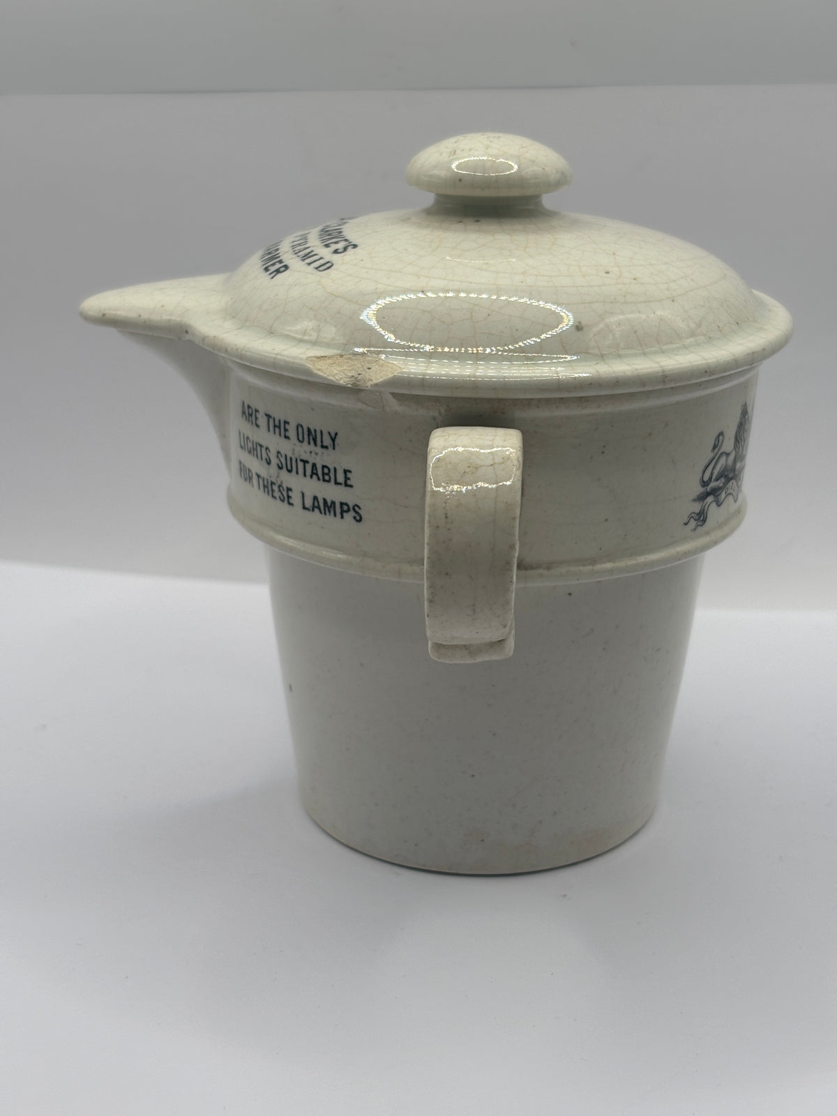 Old stoneware advertising food warmer, Clarkes pyramid food warmer & lid