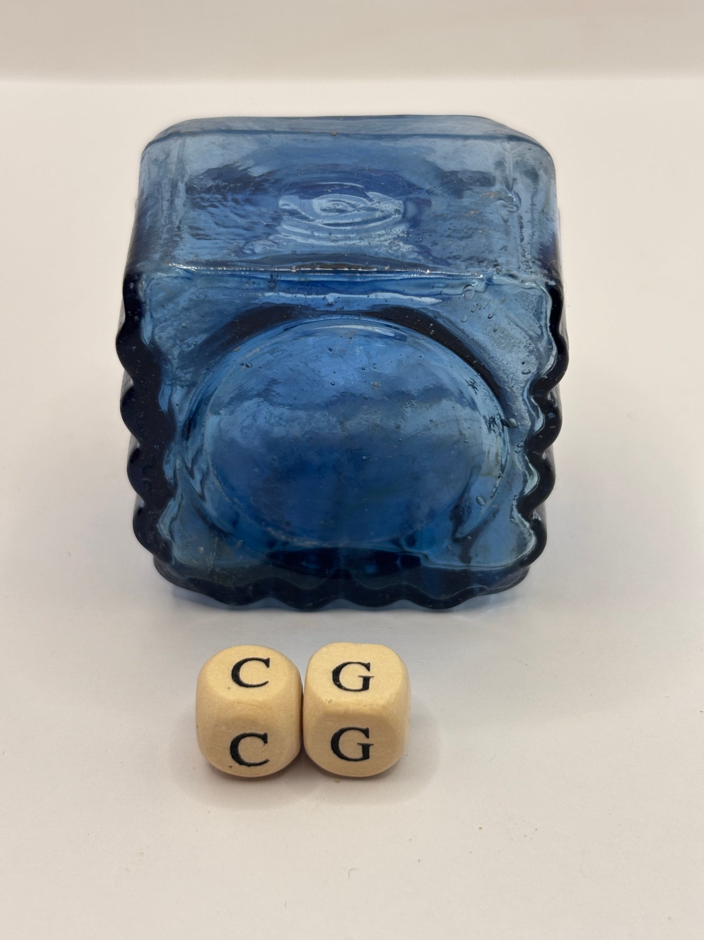 Old blue glass ink bottle, inkwell, penny ink (CG)