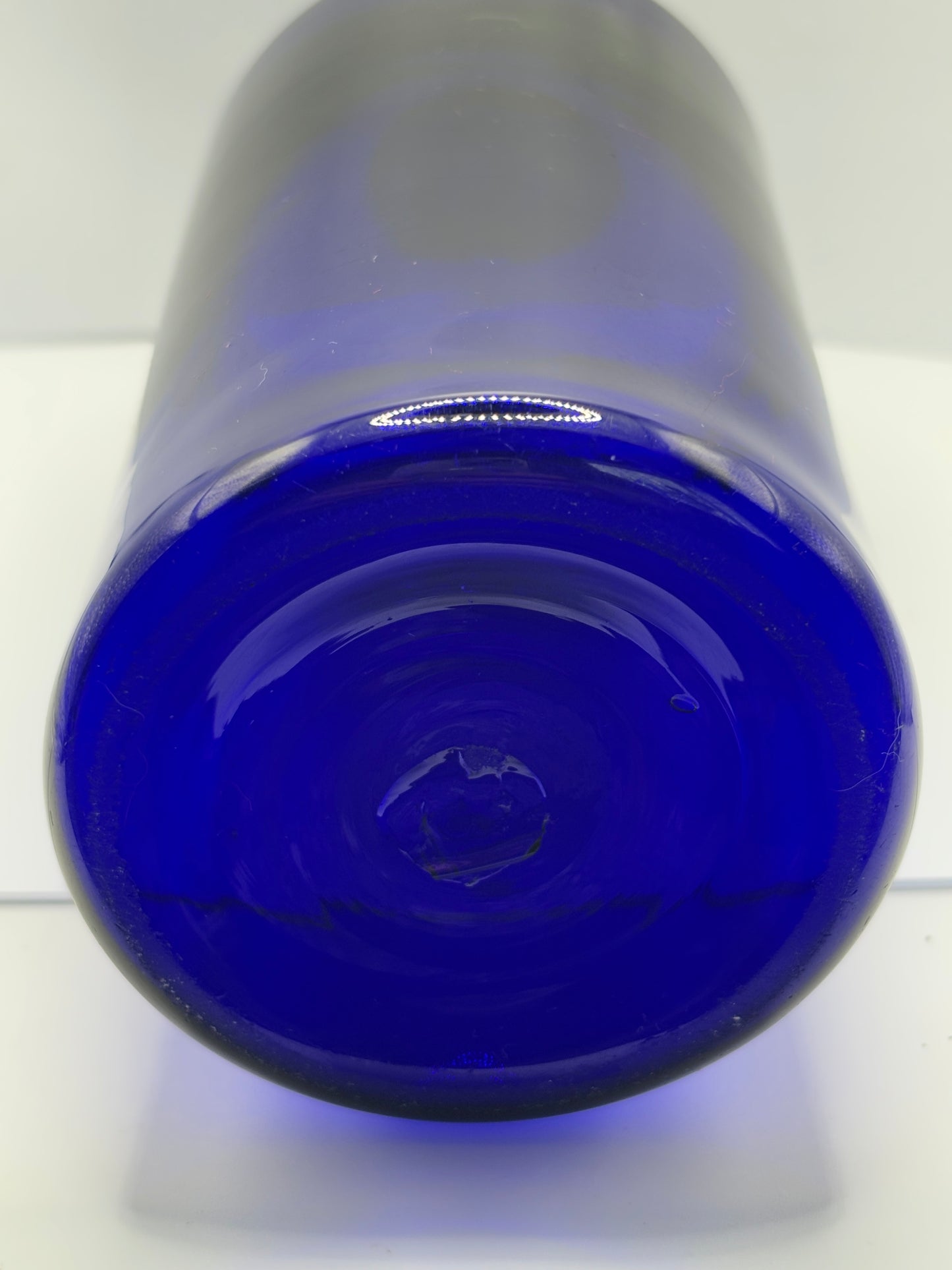 Old pontilled blue glass chemist jar, chemist round. Pharmacy