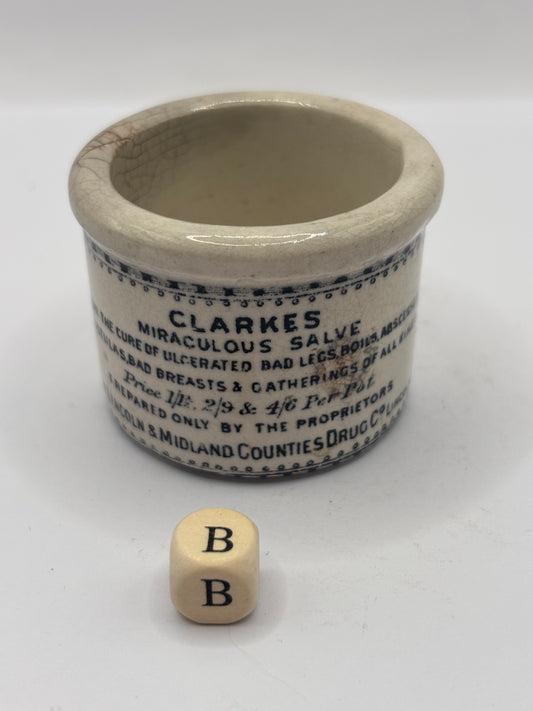 Old advertising ointment pot, clarkes miraculous salve ointment (B)