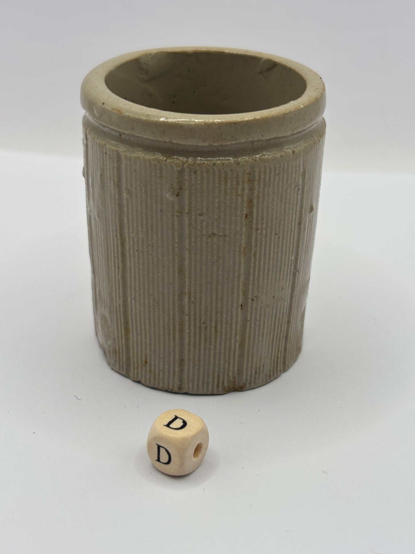 Old mini ribbed stoneware jam pot (D)