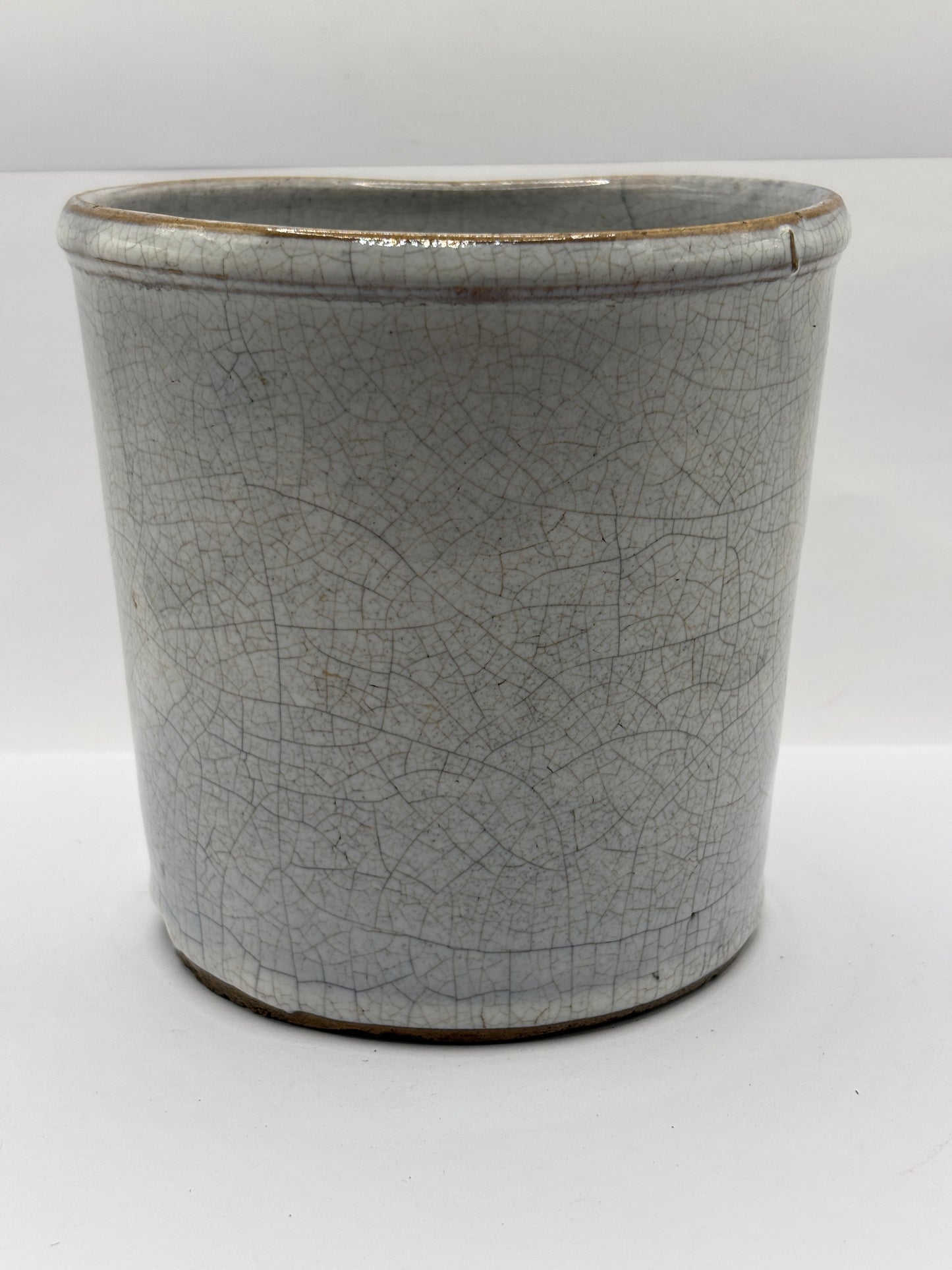 Old French stoneware confit pot, stained & crazed