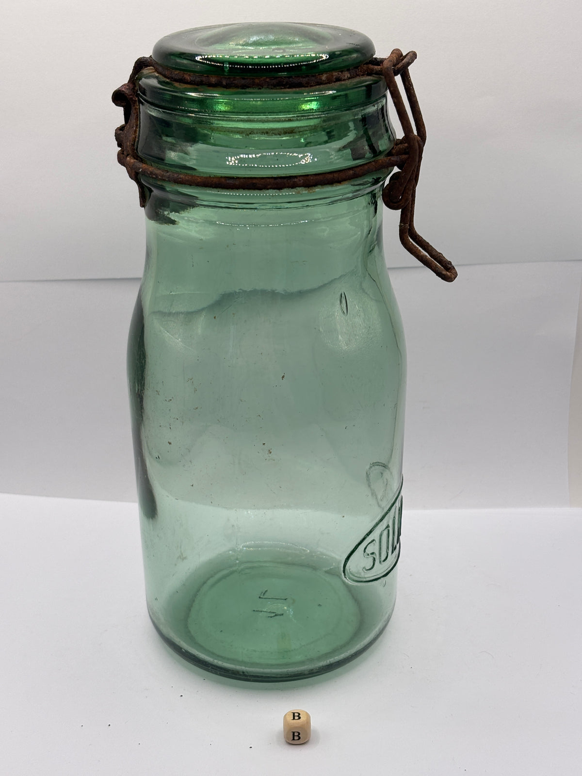 Old French green glass canning jar, Solidex (B)