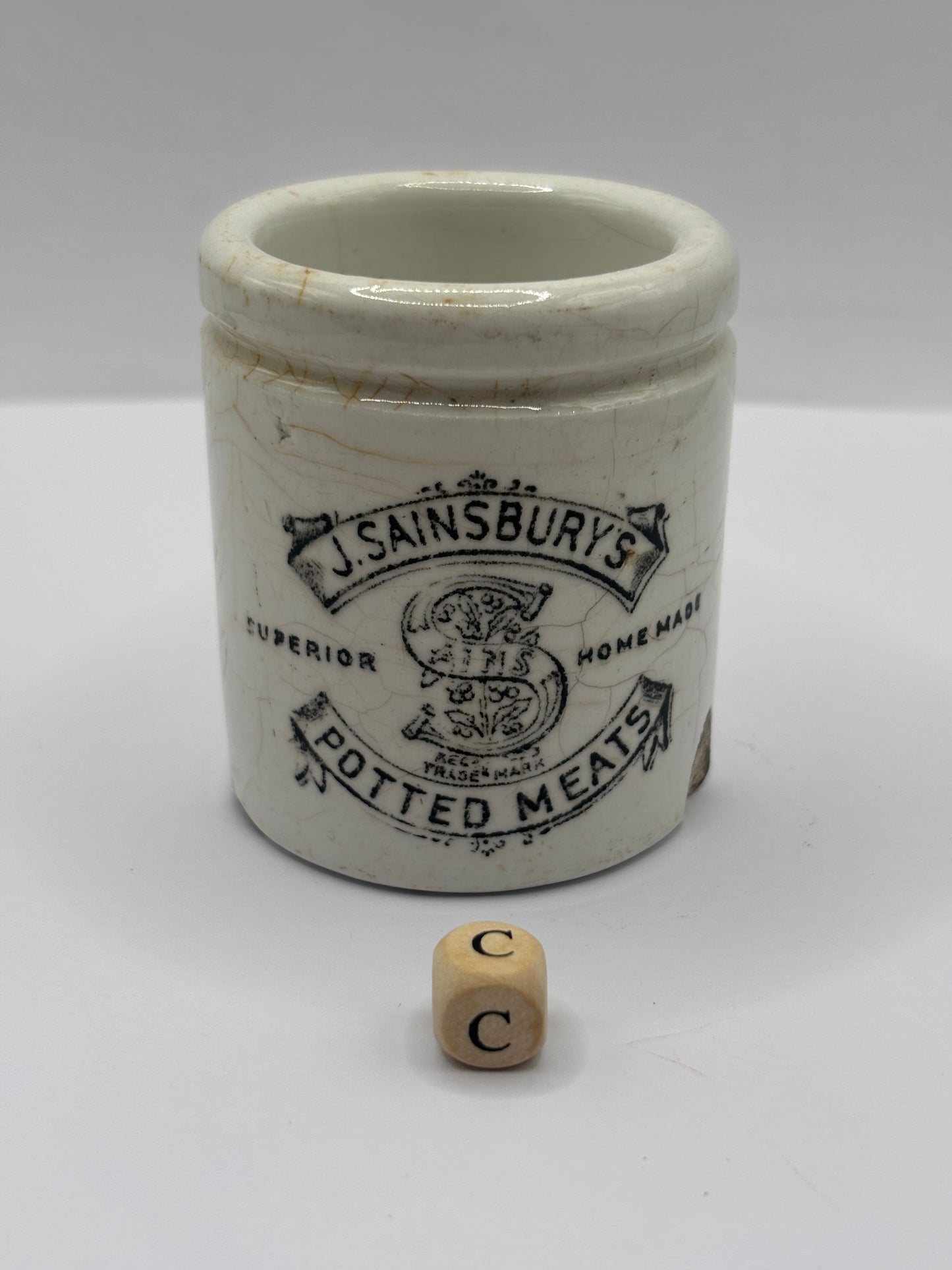 Old sainsburys advertising pot, home made potted meats (c) chipped