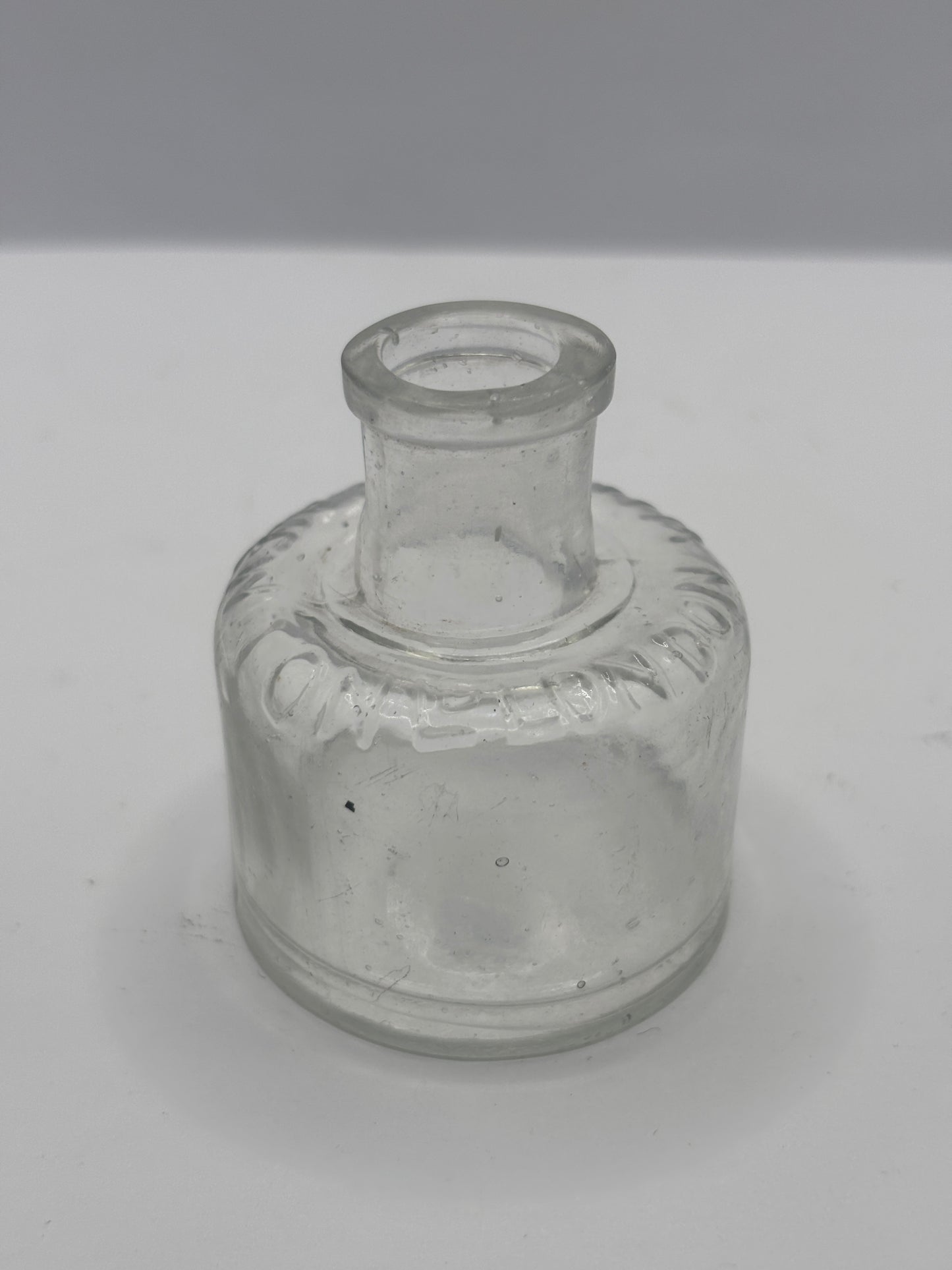 Old clear glass advertising ink, ink bottle, inkwell. Winsor & Newton London