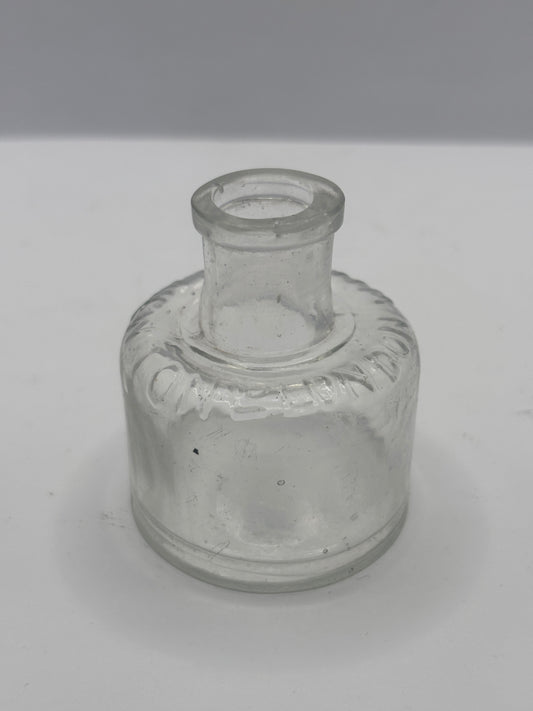 Old clear glass advertising ink, ink bottle, inkwell. Winsor & Newton London