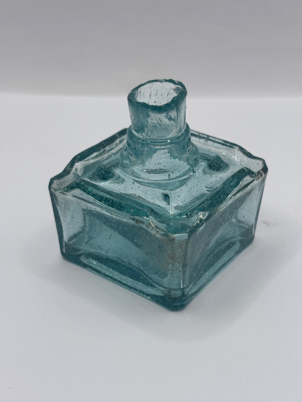 old aqua glass square ink,inkwells, ink bottle. 4 pen rests