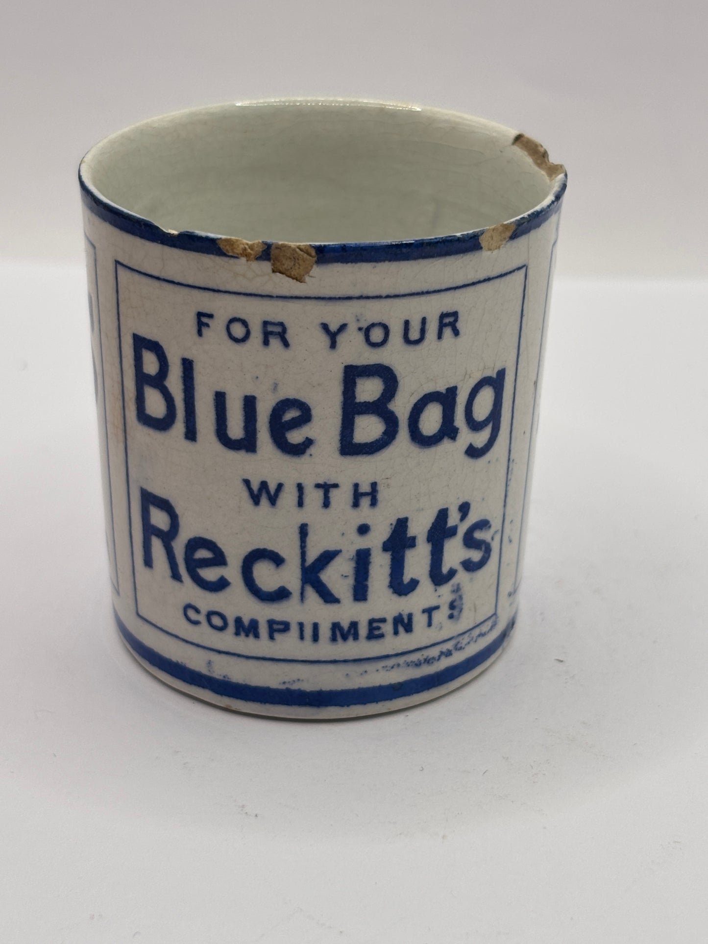 Old advertising jar, Reckitts blue