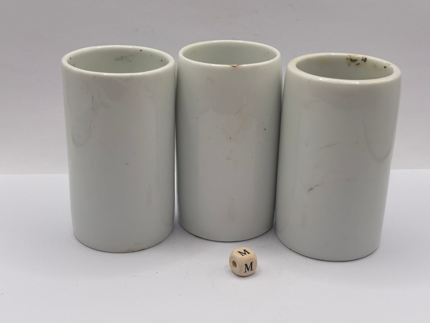 3 old white stoneware jars & pots (m)