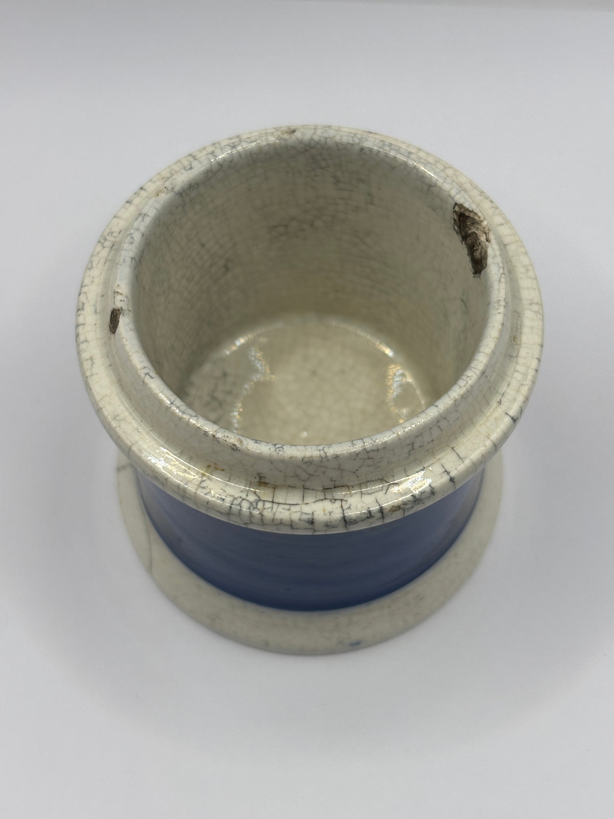 Old small plain blue stoneware apothecary jar