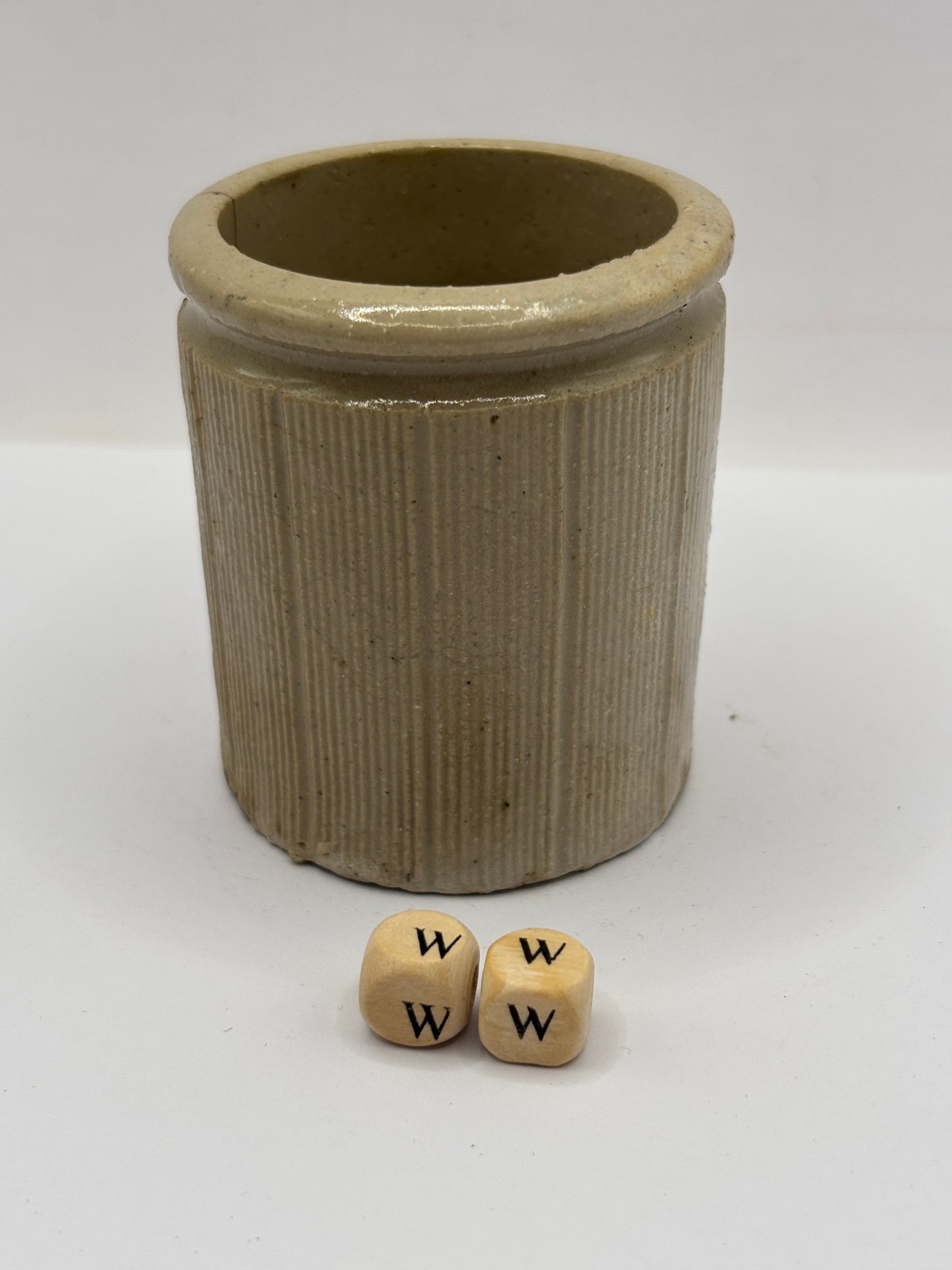 Old mini ribbed stoneware jam pot (ww)