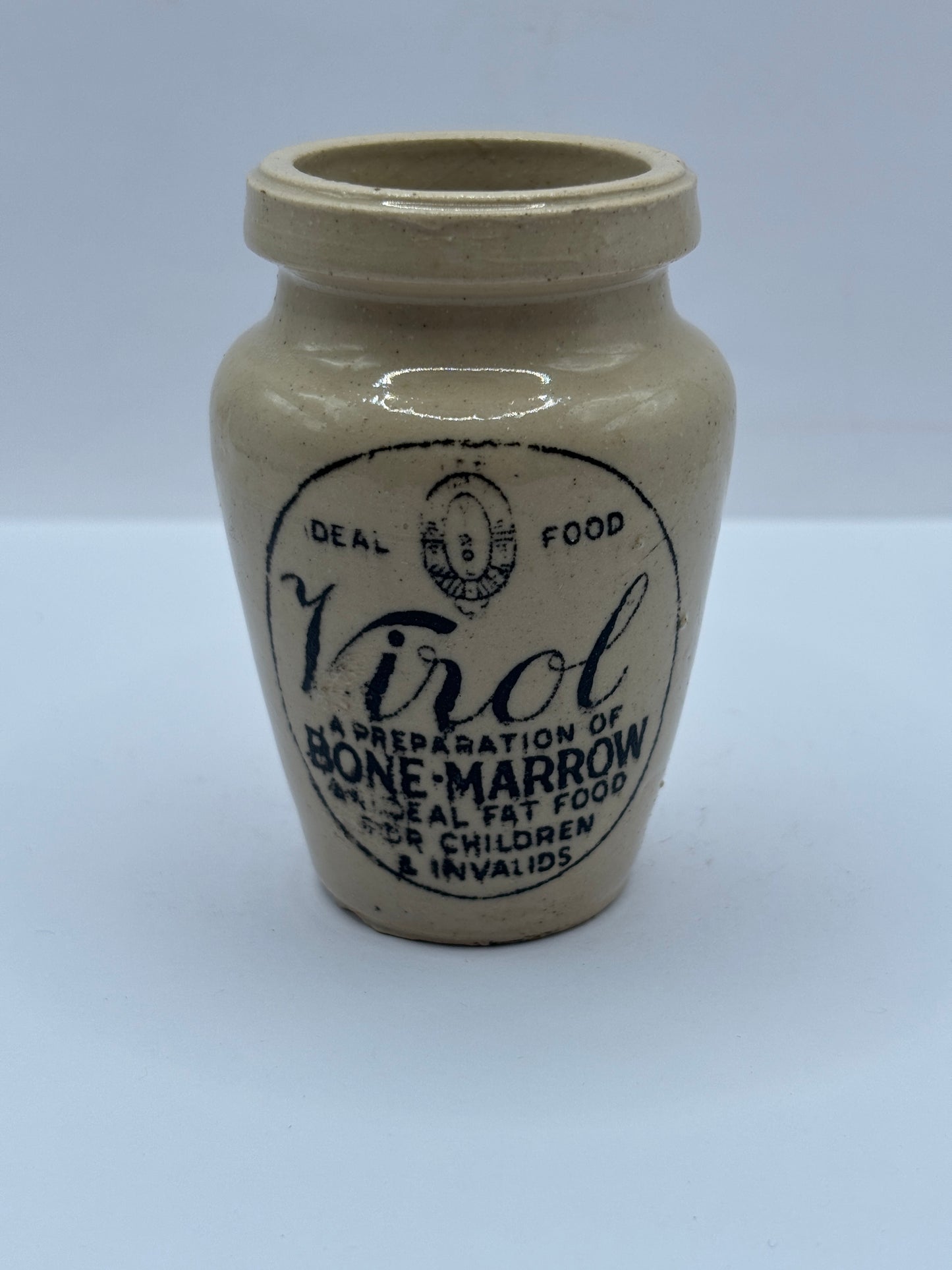 Old stoneware advertising Virol jar 8cms