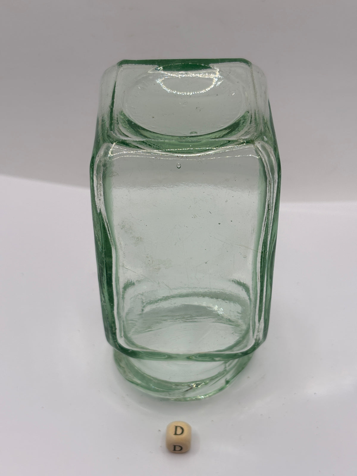 Old square aqua glass pickle jar (D)