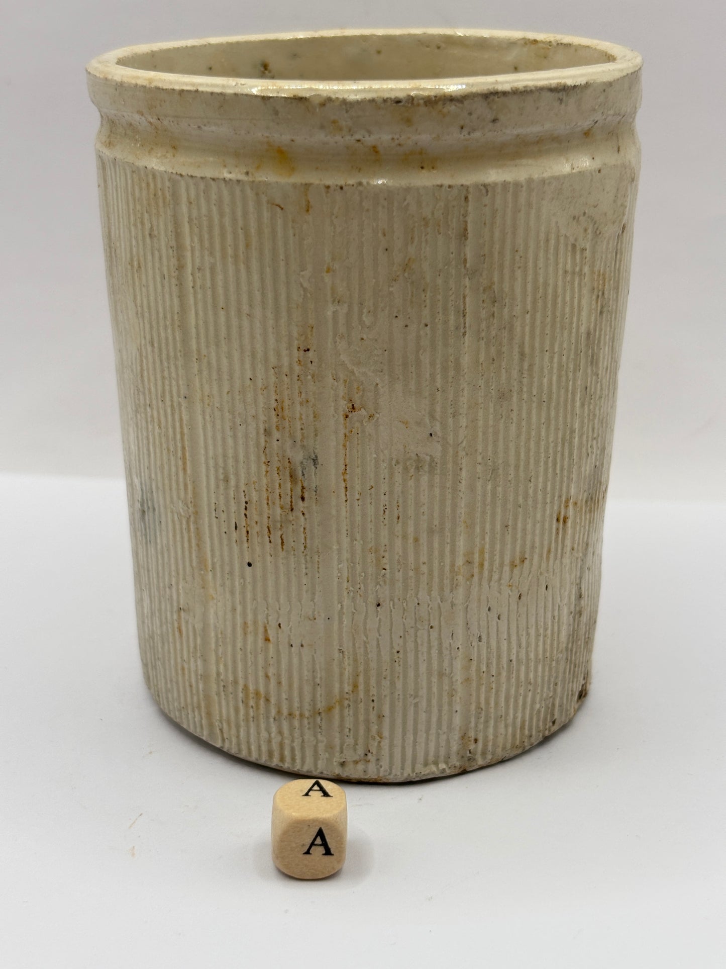 Old 1lb stoneware jam pot with added label (a)