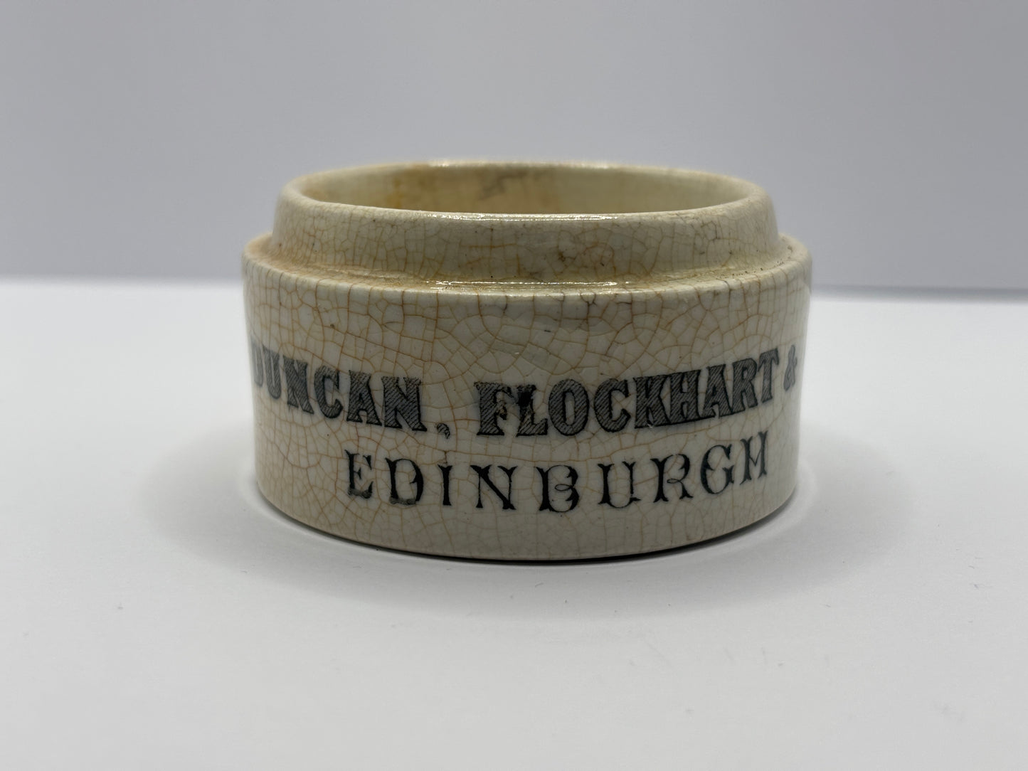 Old Duncan Flockhart advertising chemist base, stained & crazed