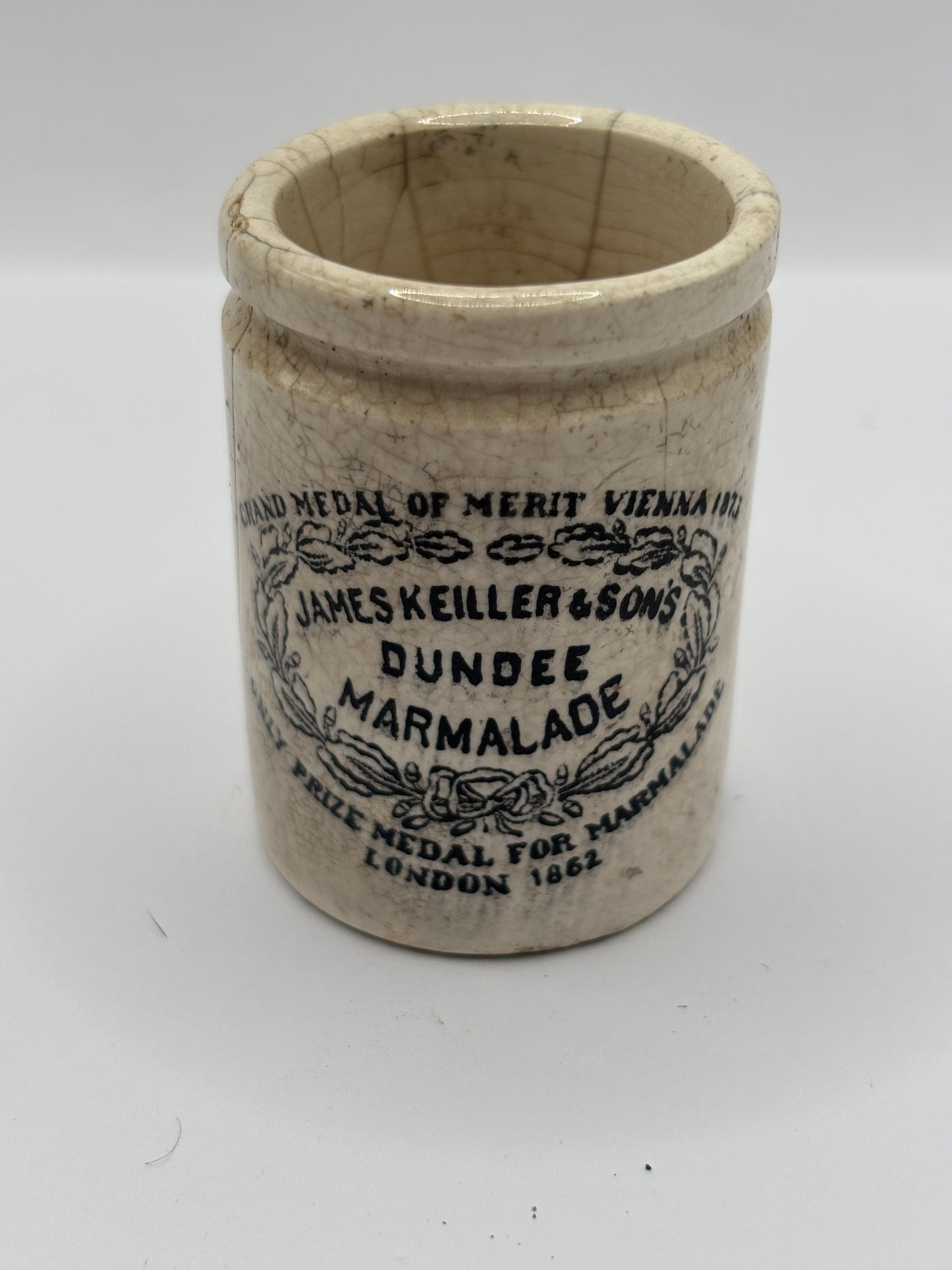 Old miniature James Keiller Dundee marmalade Jar, damaged