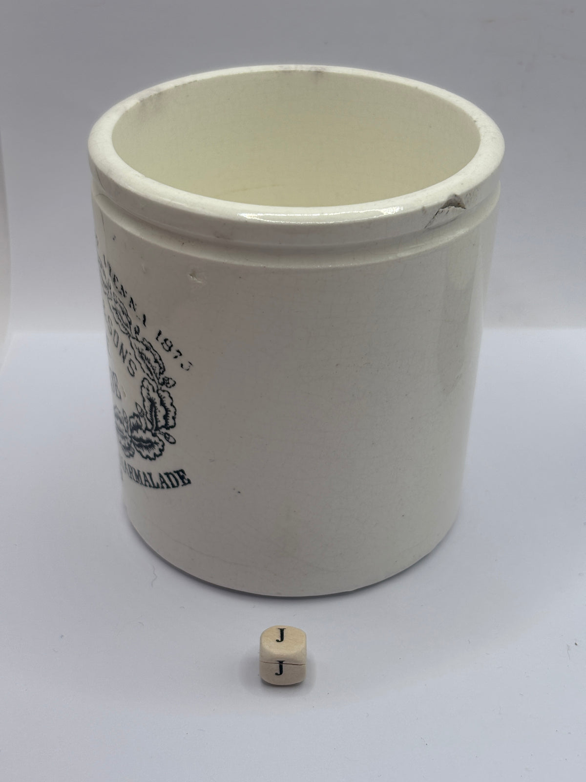 Old 1lb stoneware marmalade pot, James Keiller Dundee marmalade (J)
