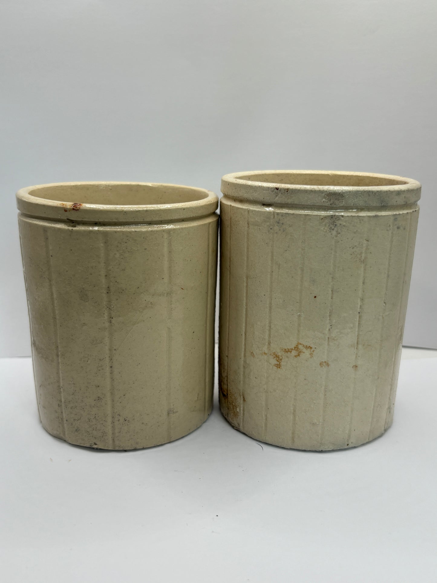 2 ribbed stoneware jam pots