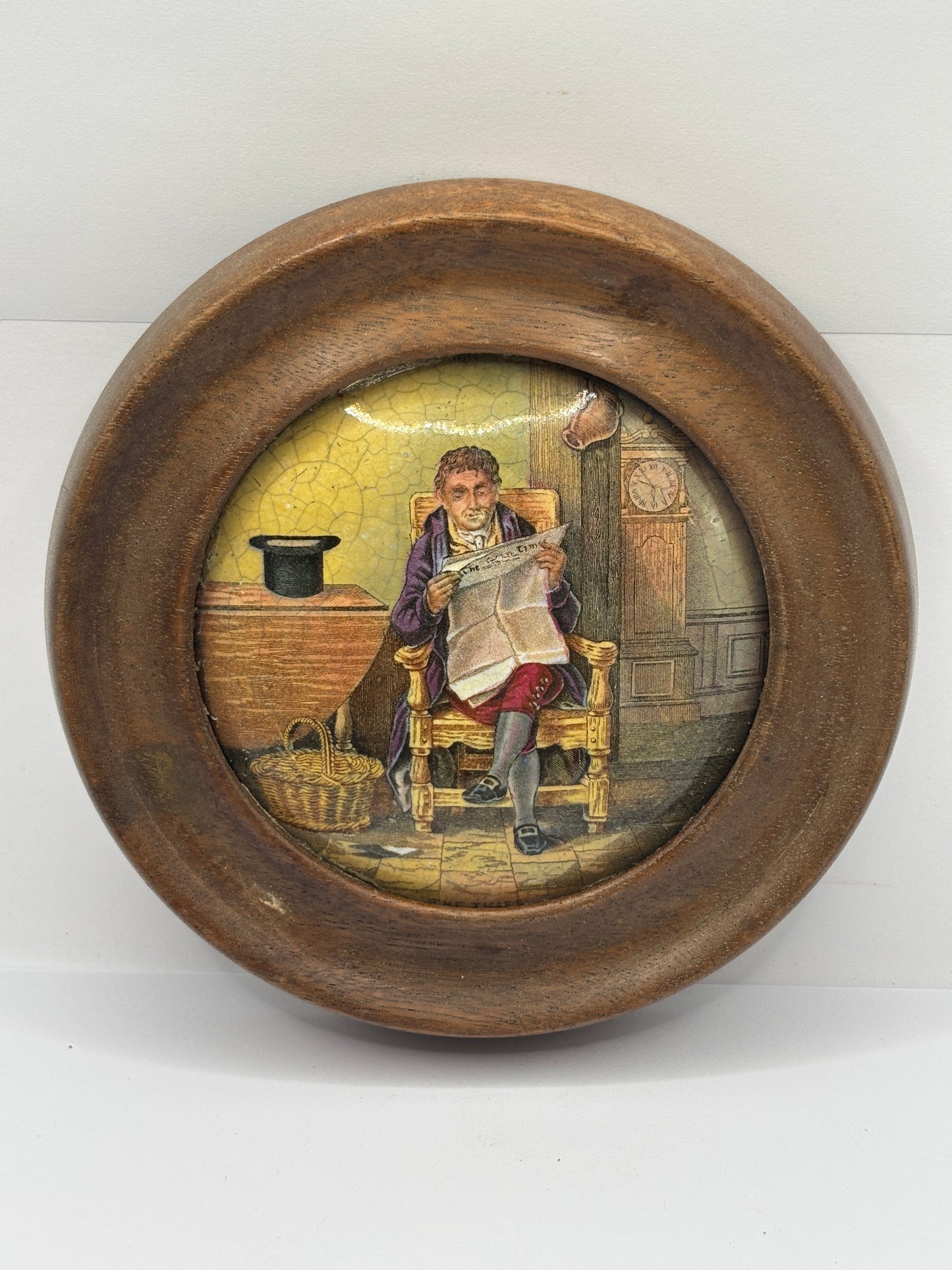 Old Prattware lid, The times in original wooden frame