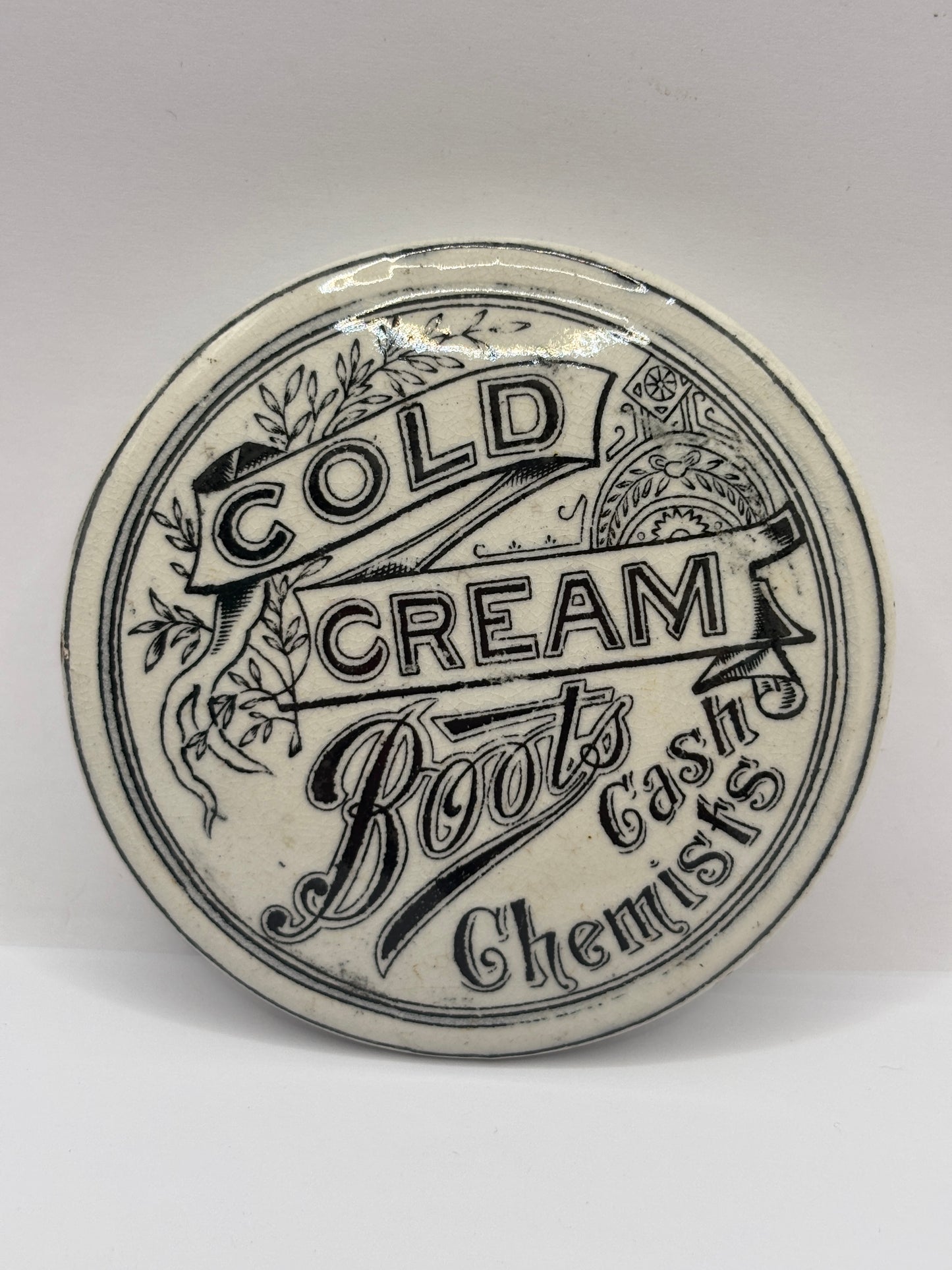 Old advertising lid, Cold cream, Boots cash Chemists
