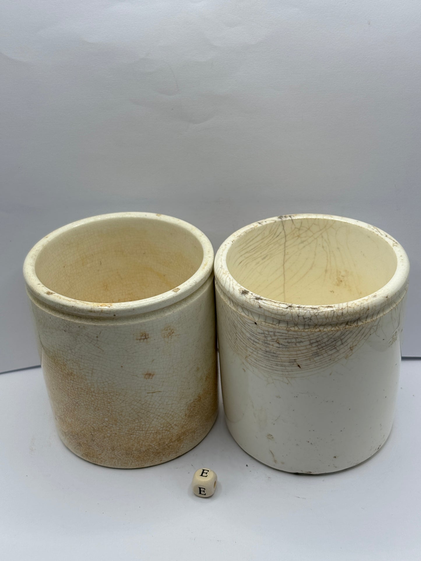 2 old stoneware preserve pots (E)