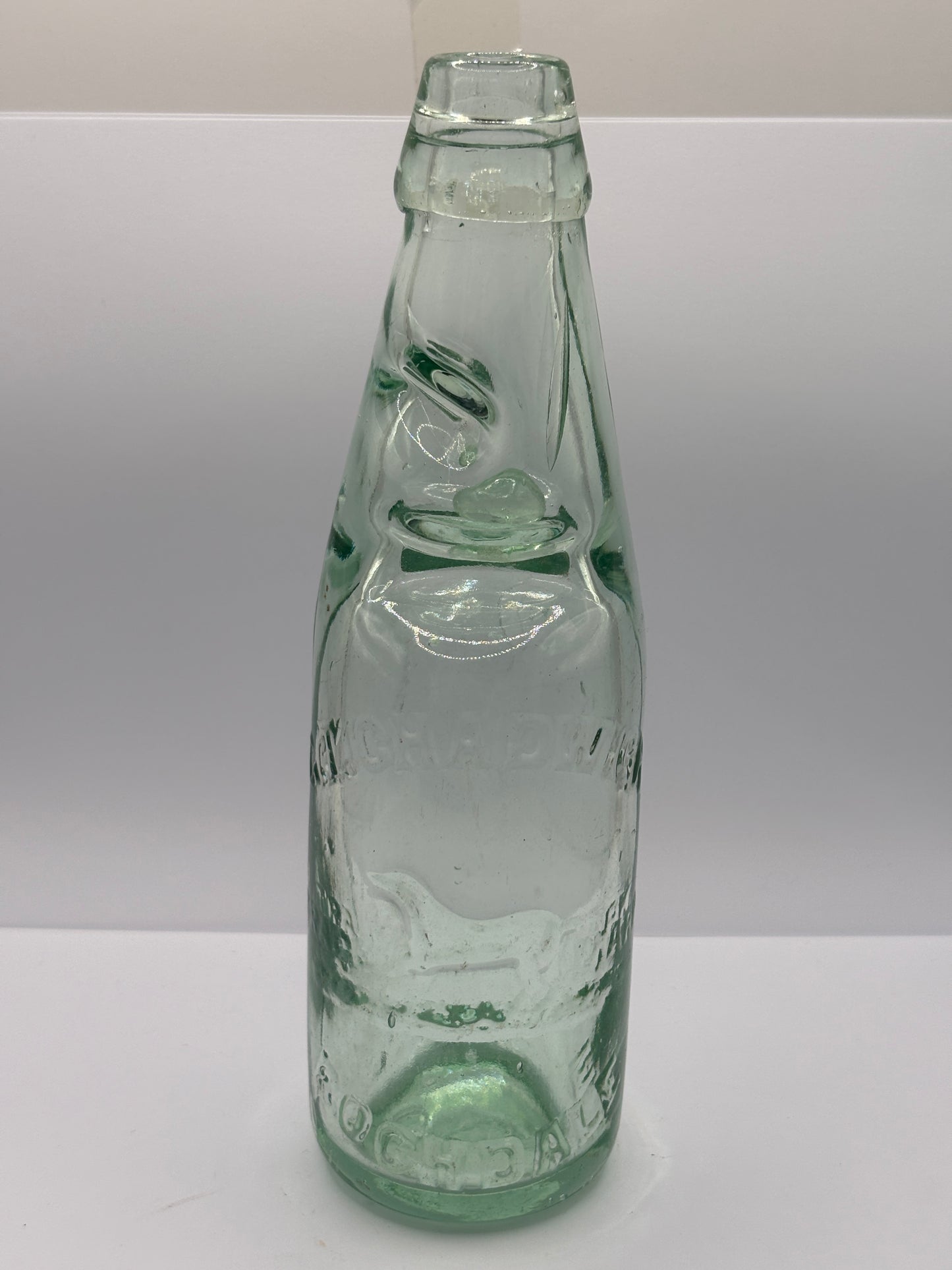 Old pictorial Rochdale codd bottle. Marble bottle