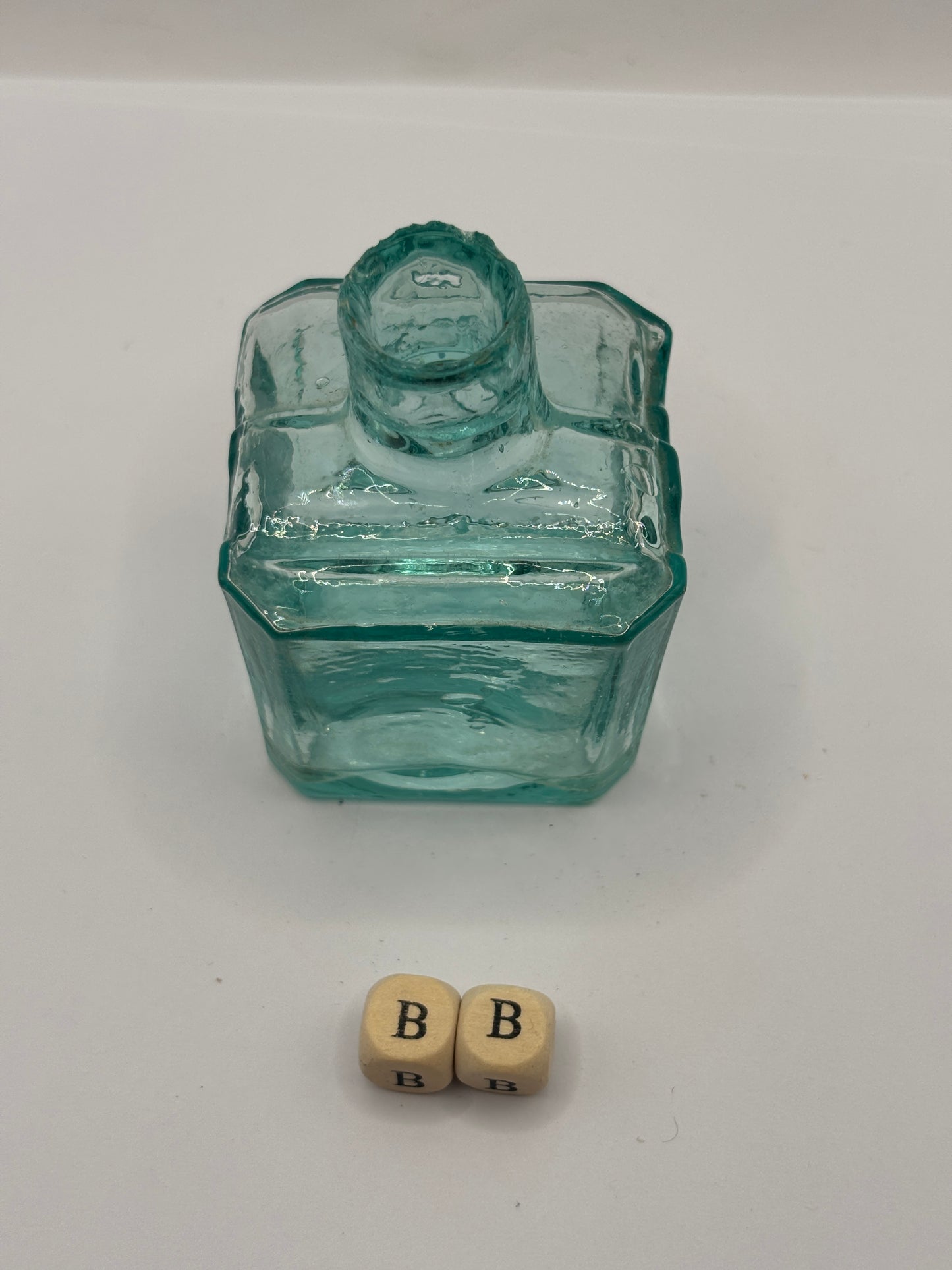 Old aqua glass inkwell (BB)