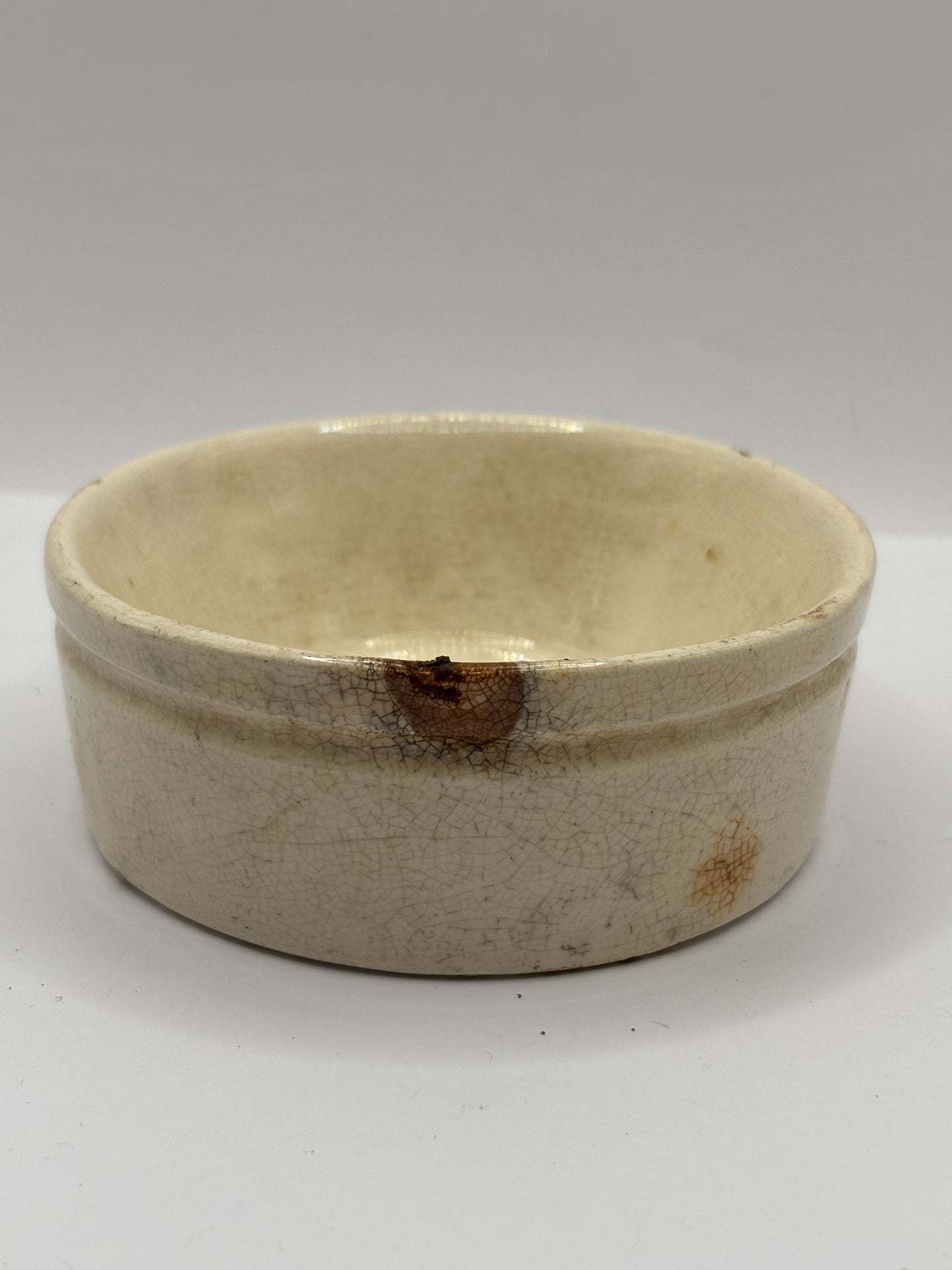 Old stoneware meat paste pot, potted meat